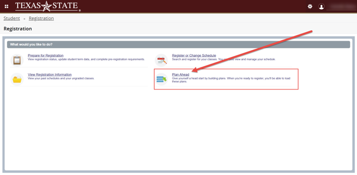 SSB 9 Student Tab select Registration Link