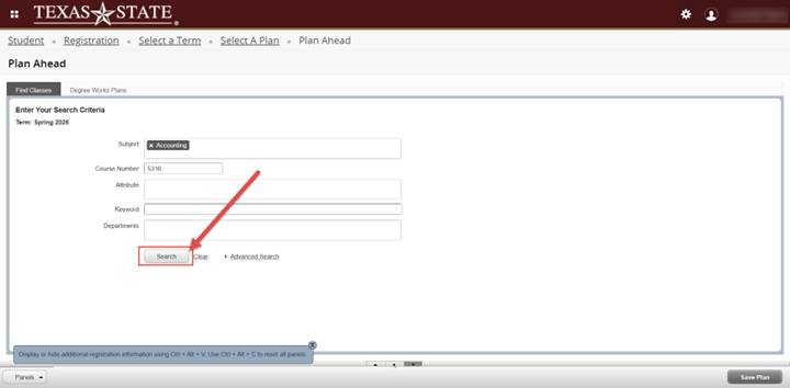 Tx. Plan Simulation Plan Ahead : TXST One Stop : Texas State University