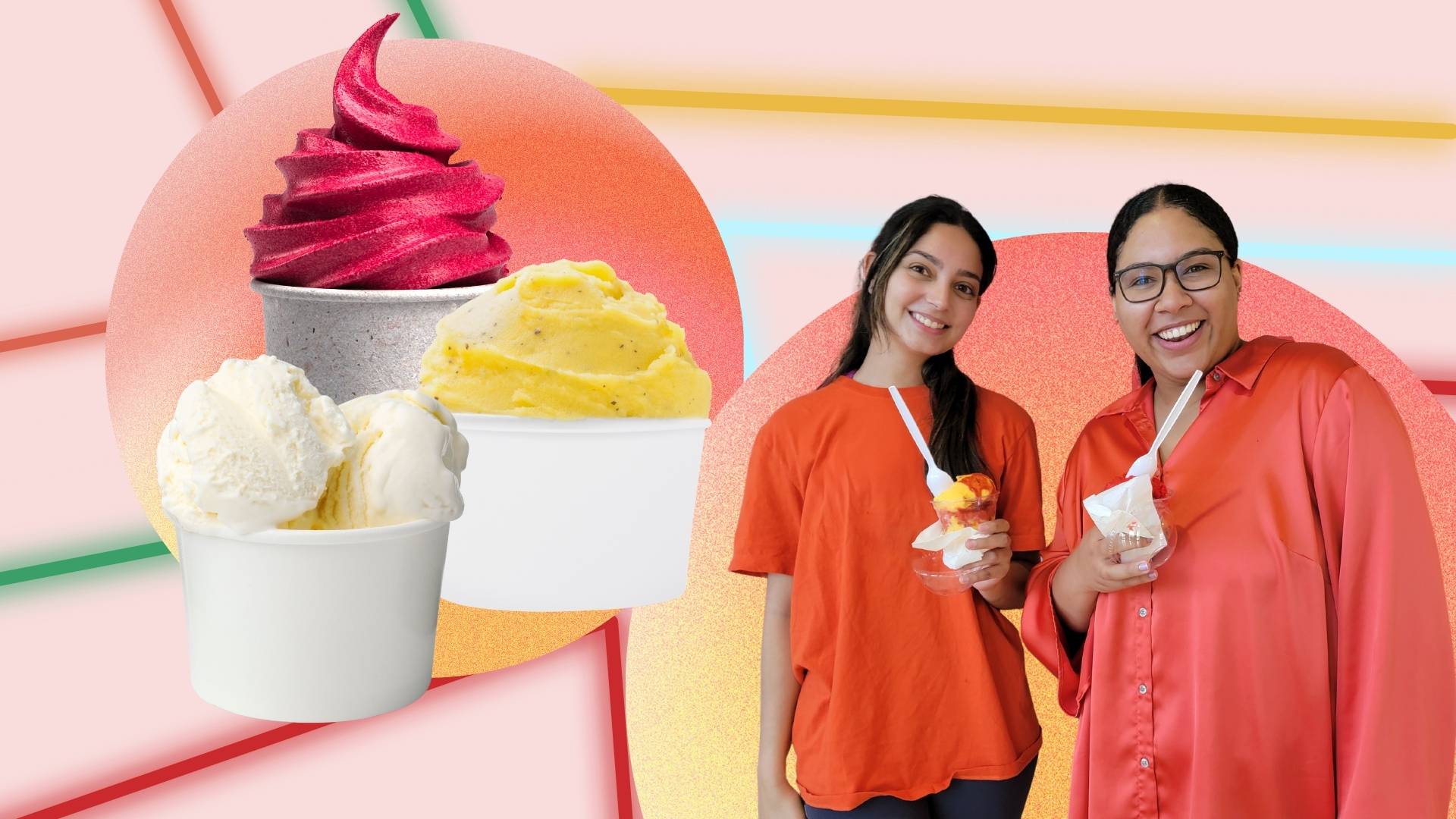 Students holding gelato and 3 cups of gelato
