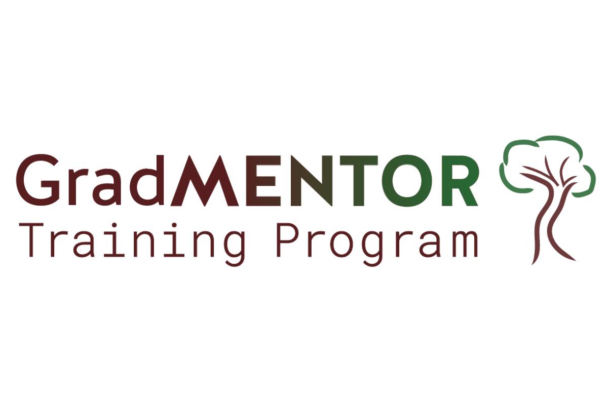 A logo that says "GradMENTOR Training Program" with a sketch of a tree with the roots as pathways next to it.