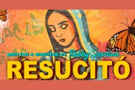 A poster with the virgin mary, graffiti and butterflies