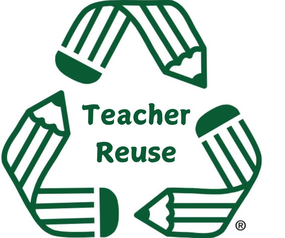Three pencils forming a symbol with Teacher Reuse centered as text