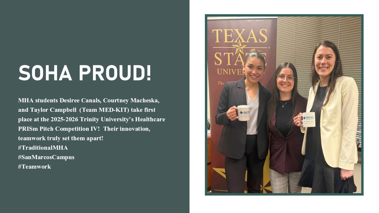 MHA case competition team at the 2025-2026Trinity University Healthcare PRISn Pitch Case Competition