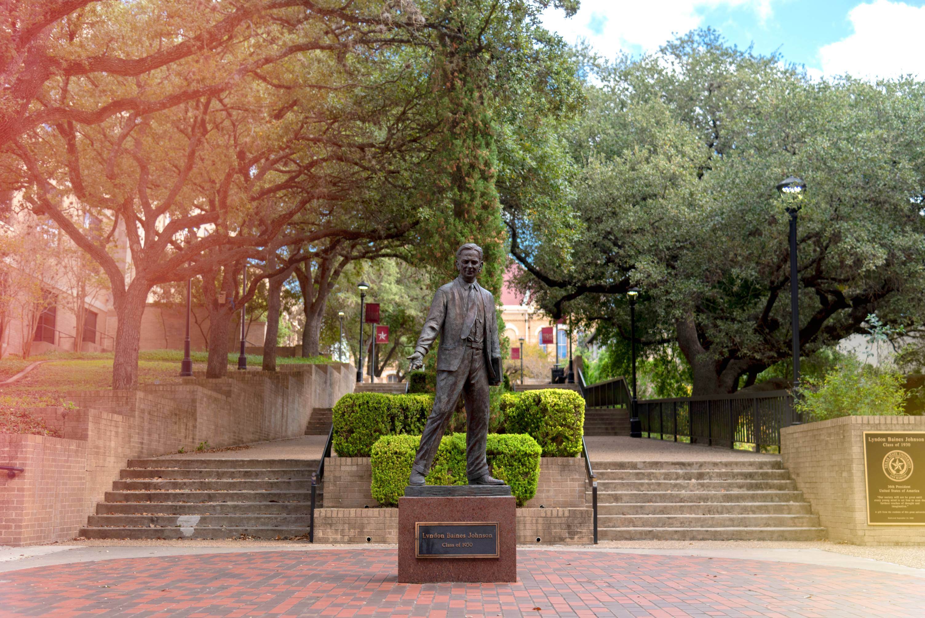 Statue of Lyndon B. Johnson in the Quad. 