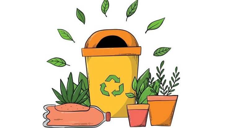 Recycling bin with text under "Reduce Reuse Recycling"