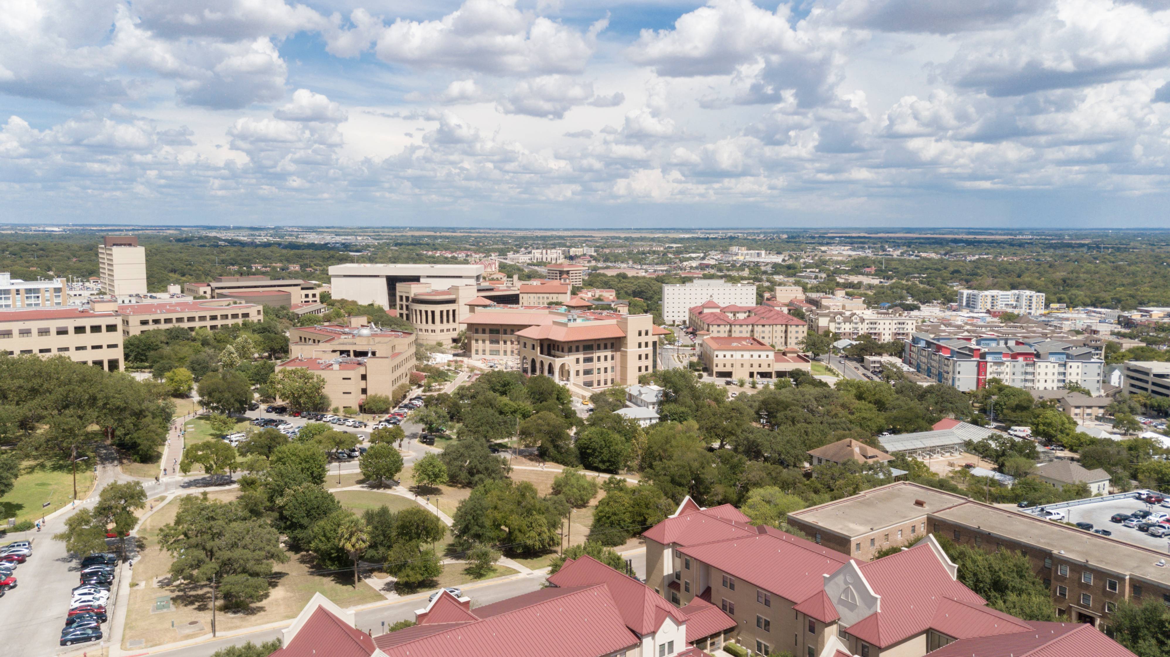 an arial view of texas state university san marcos campus