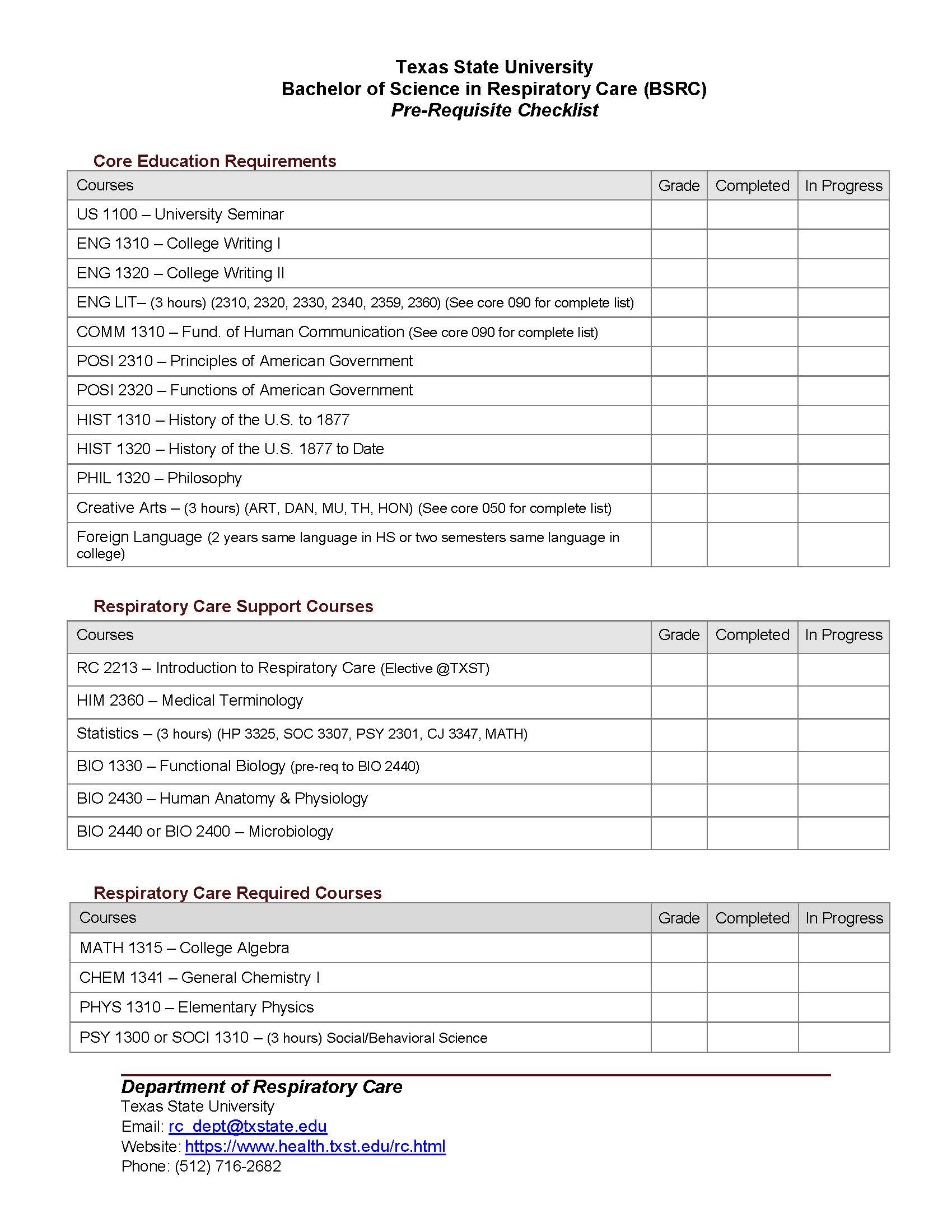 BSRC Pre-Req checklist