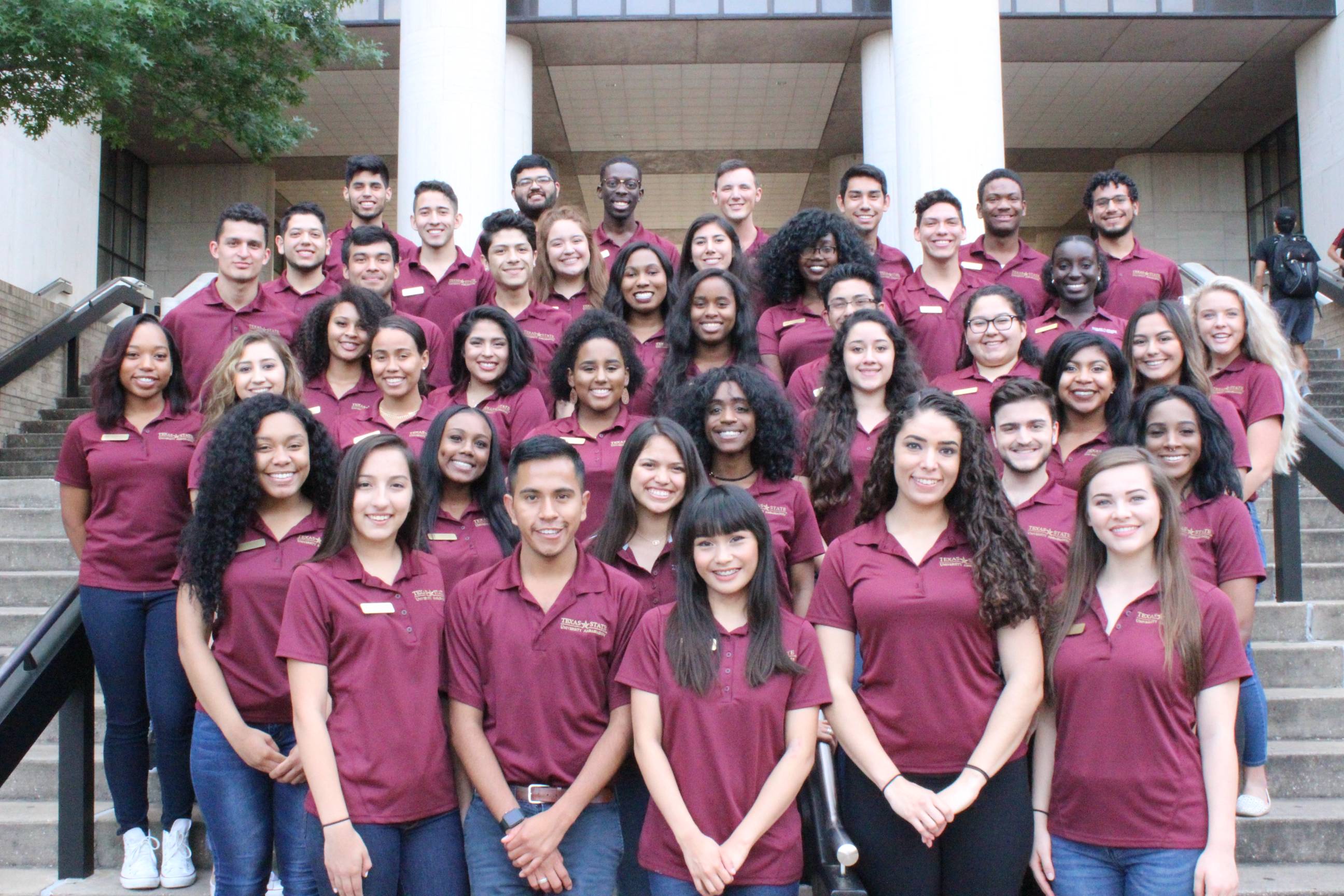 University Ambassadors on the steps of Alkek Library
