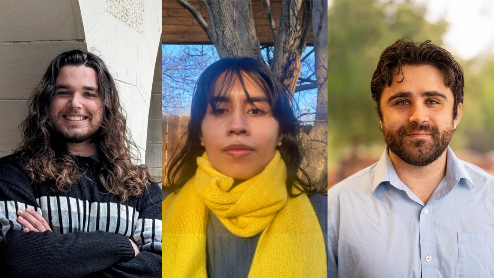 three men standing outside