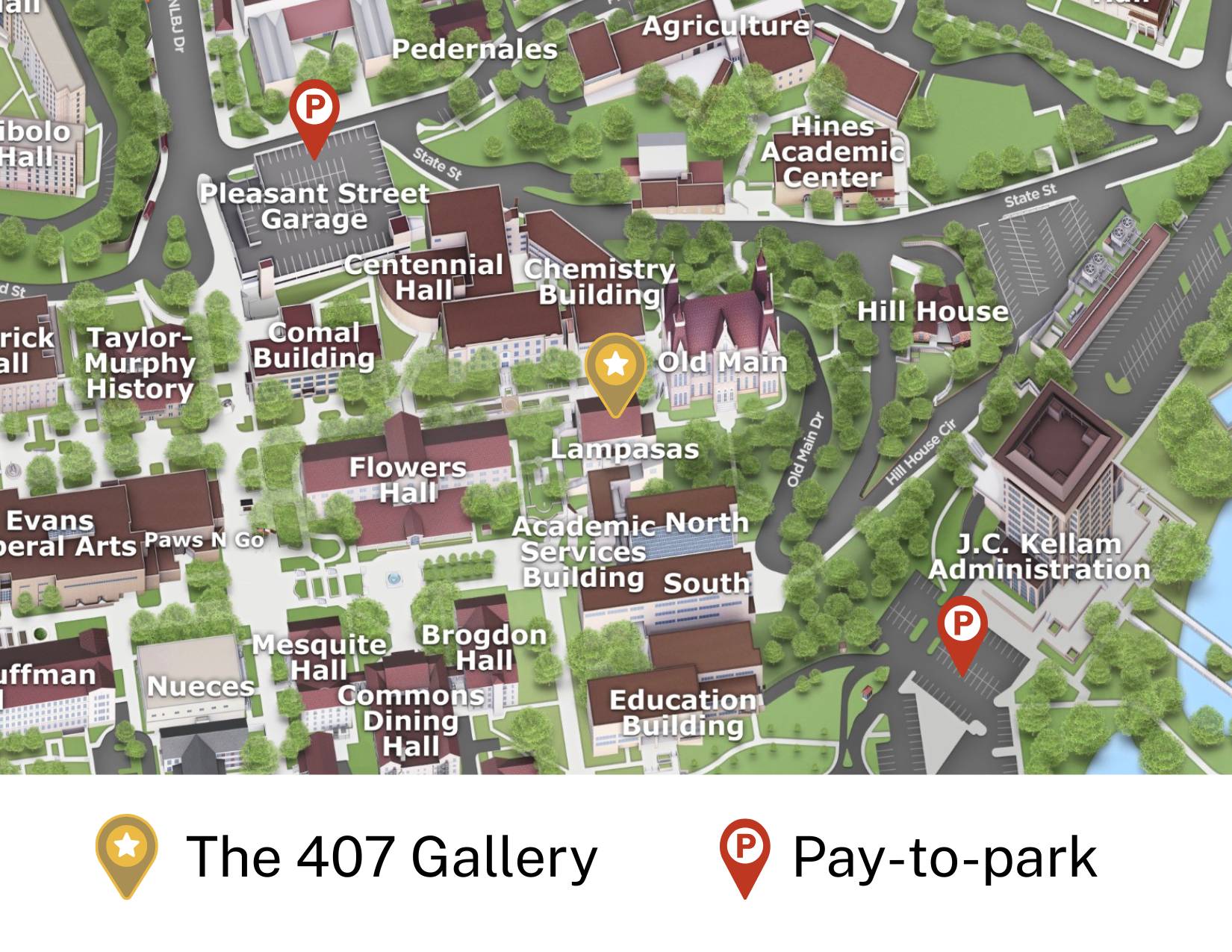 Parking map for 407 Gallery