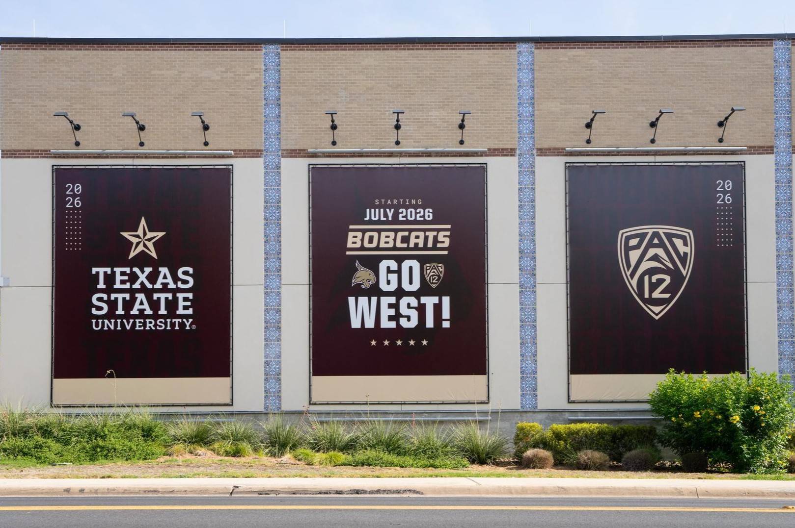 Pac-12 banners on Live Oak Hall