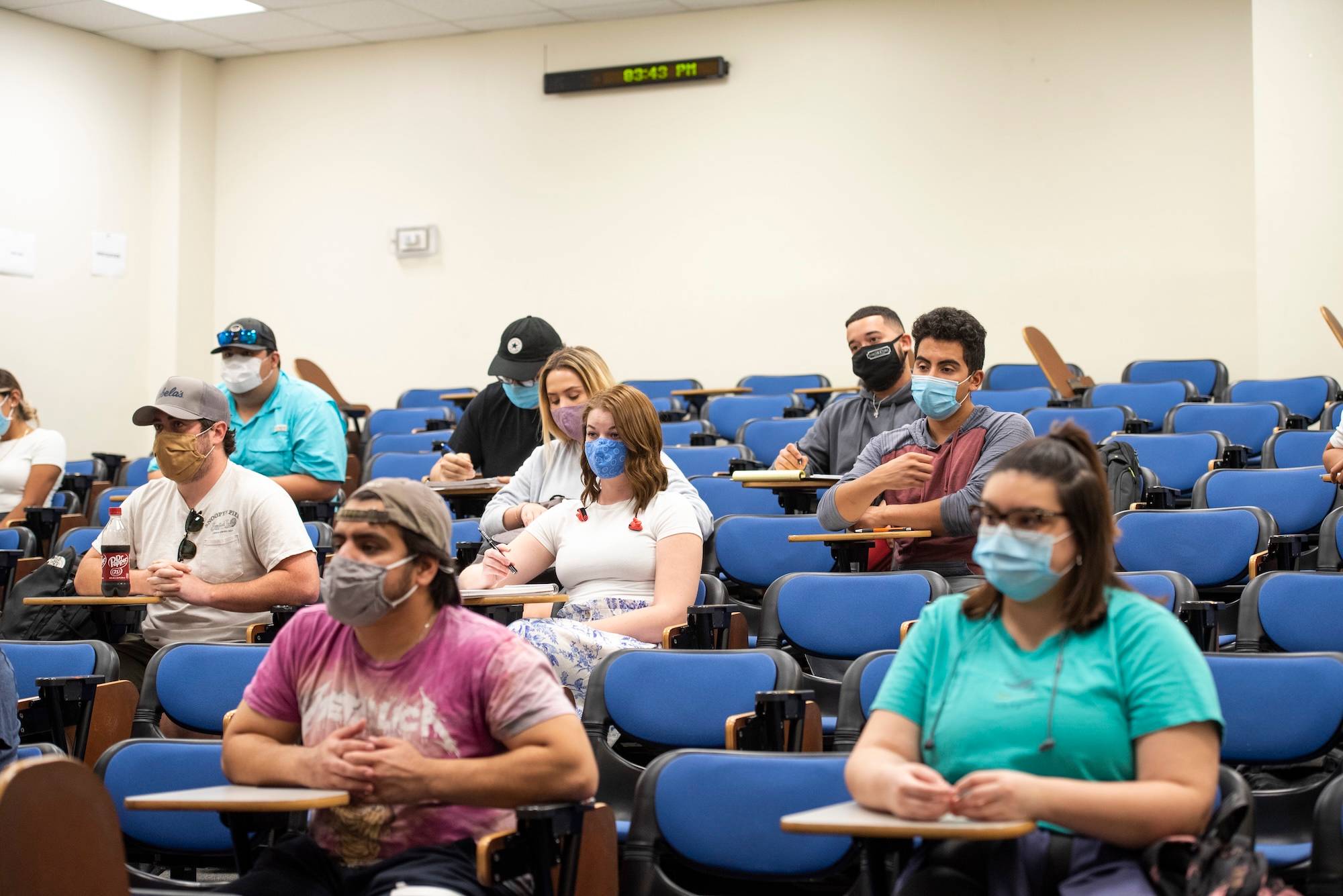 Student in class wearing face masks