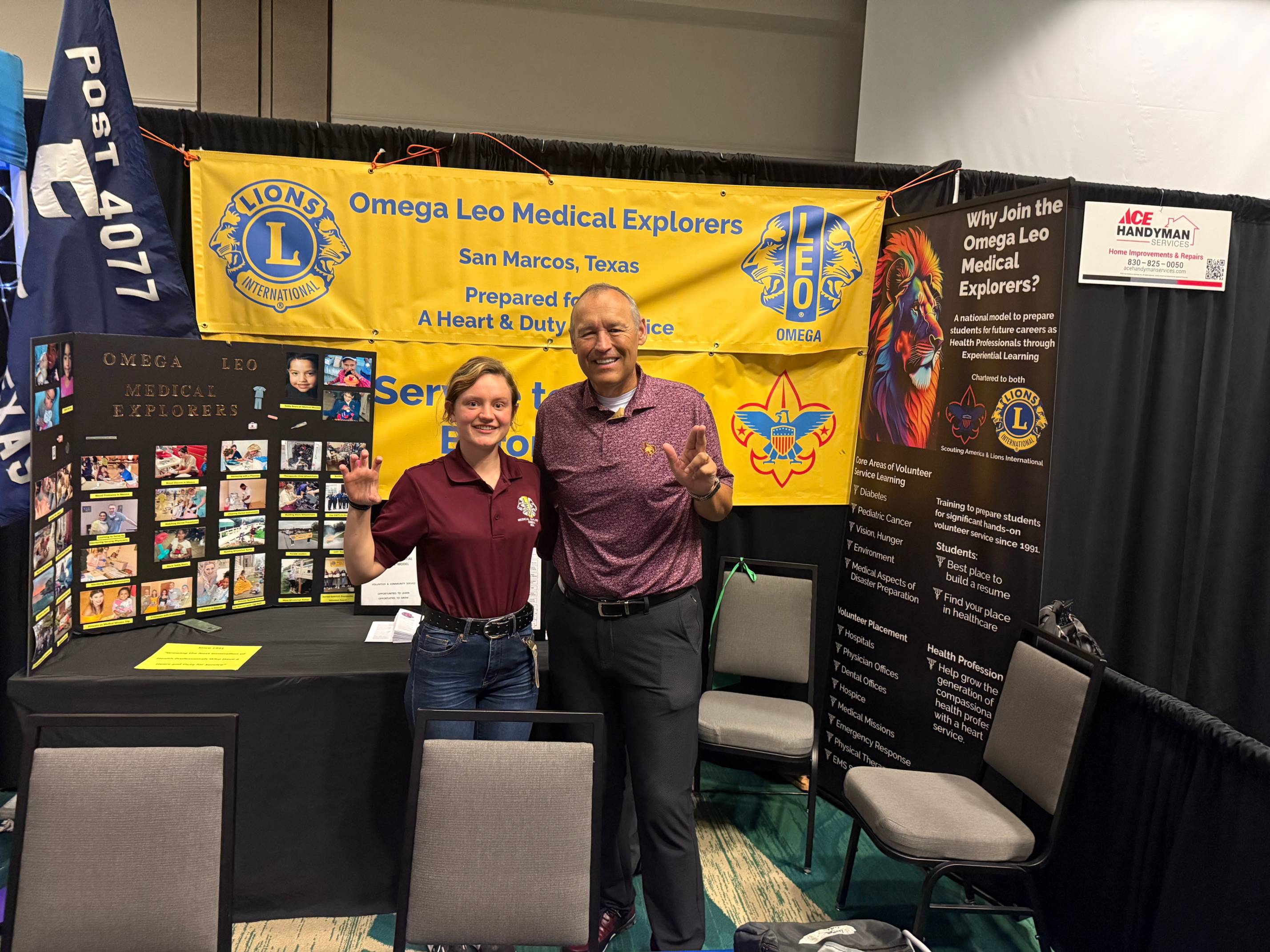 omega leo medical explorer member posing for photo with president kelly damphousse