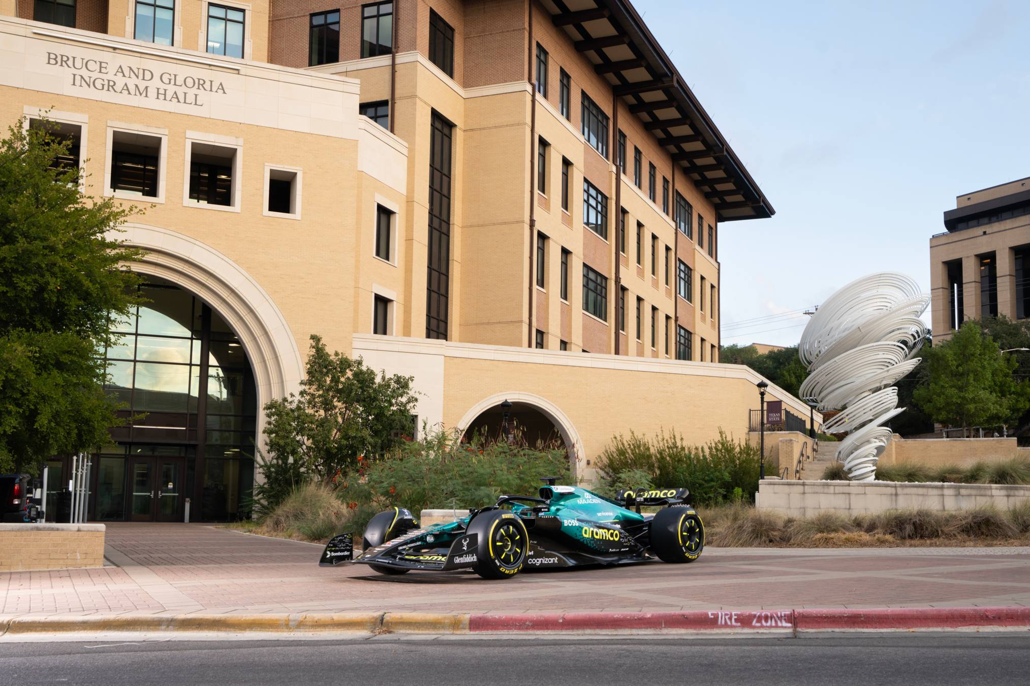 Aston Martin F1 Car in front of Ingram Hall