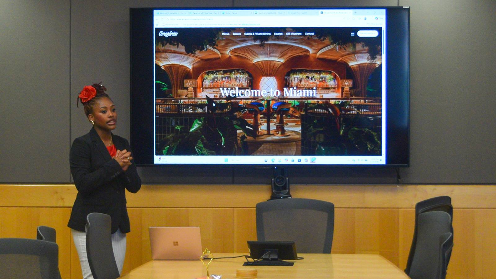 student giving presentation