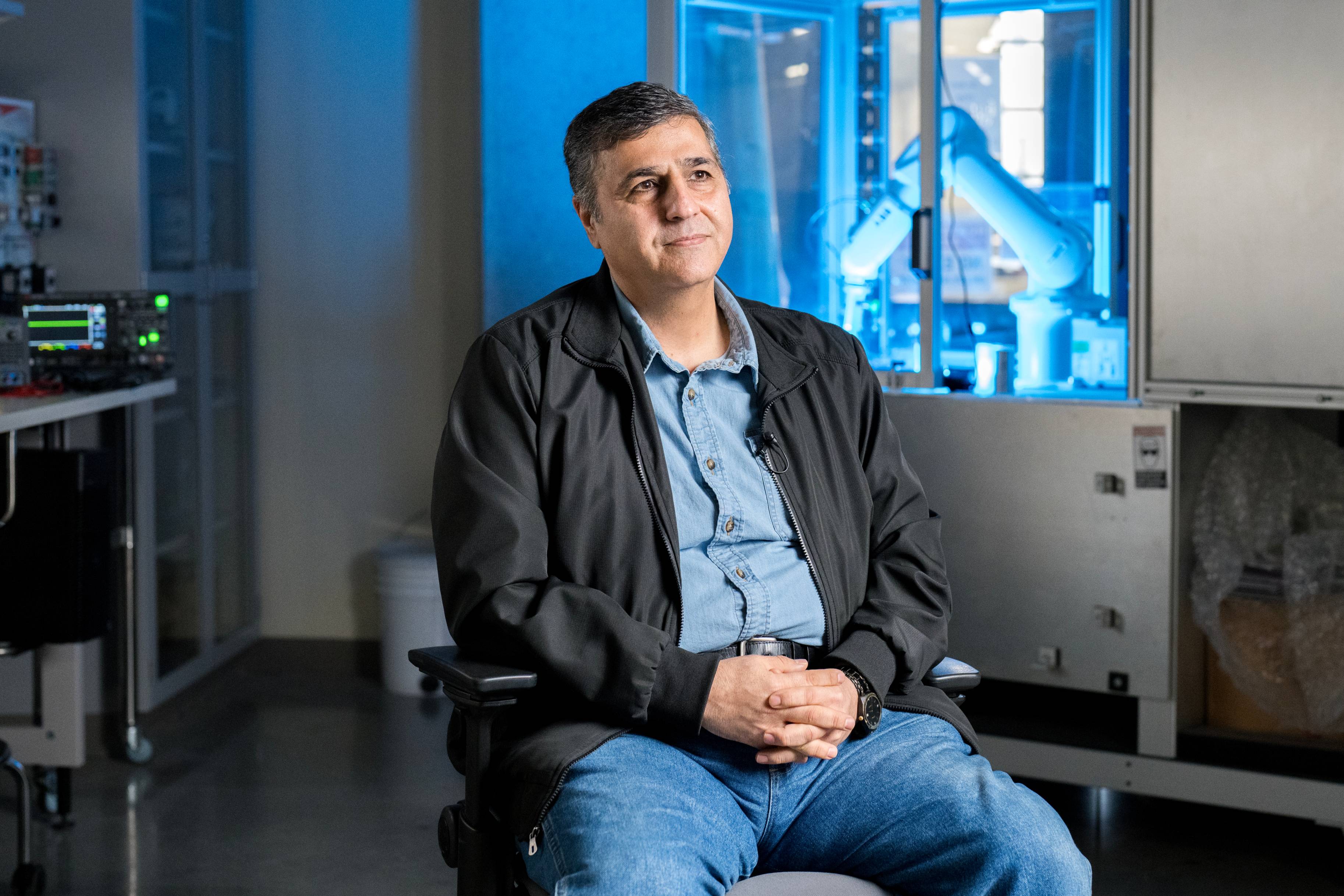 Dr. Bahram Asiabanpour sitting in lab