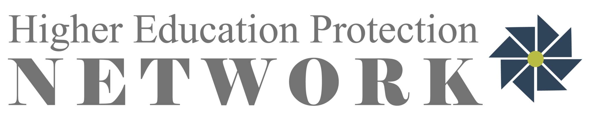 Higher Education Protection Network logo with the words ‘Higher Education Protection Network’ and a blue pinwheel symbol with a green center.