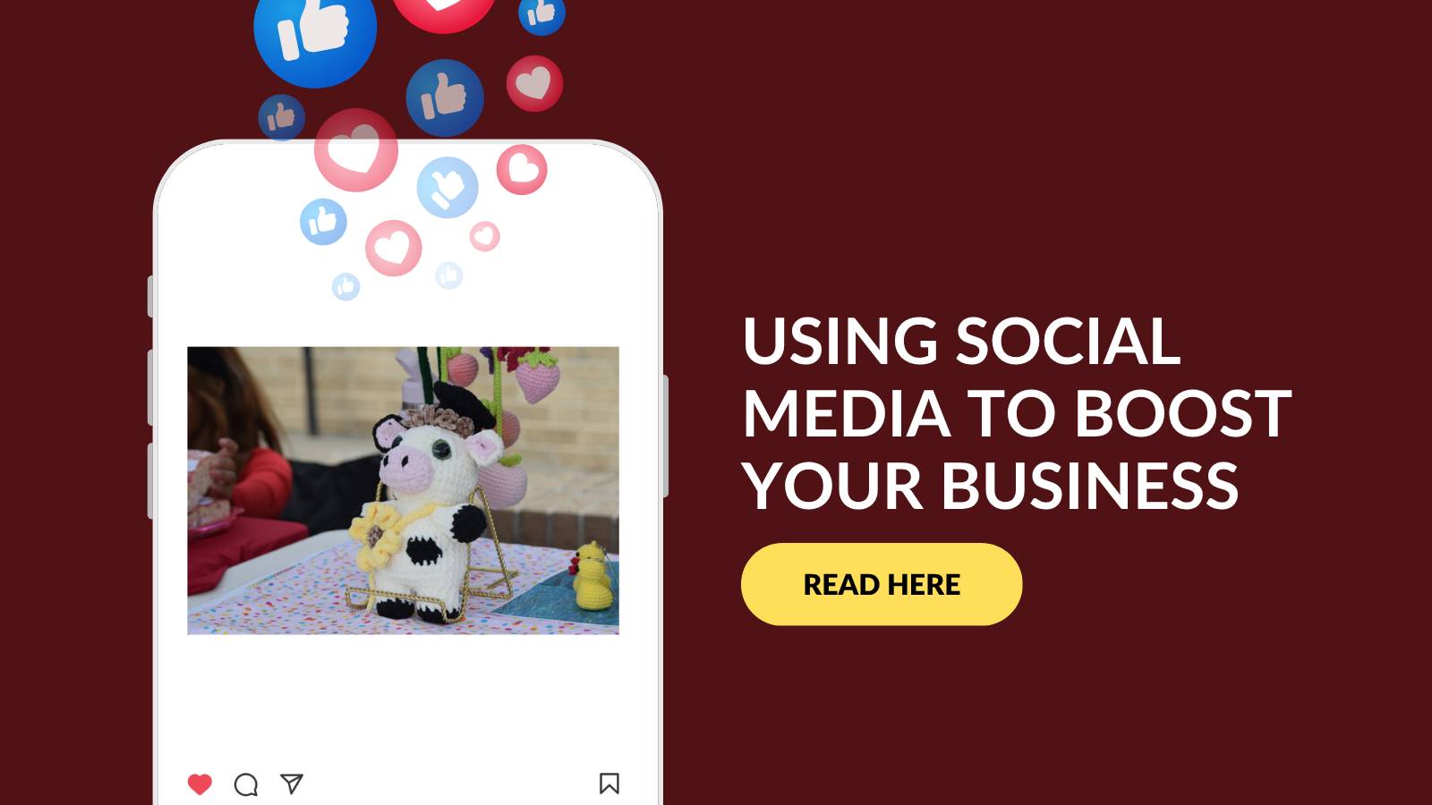 Graphic of a phone with an Instagram page open. Likes and hearts float above the image.