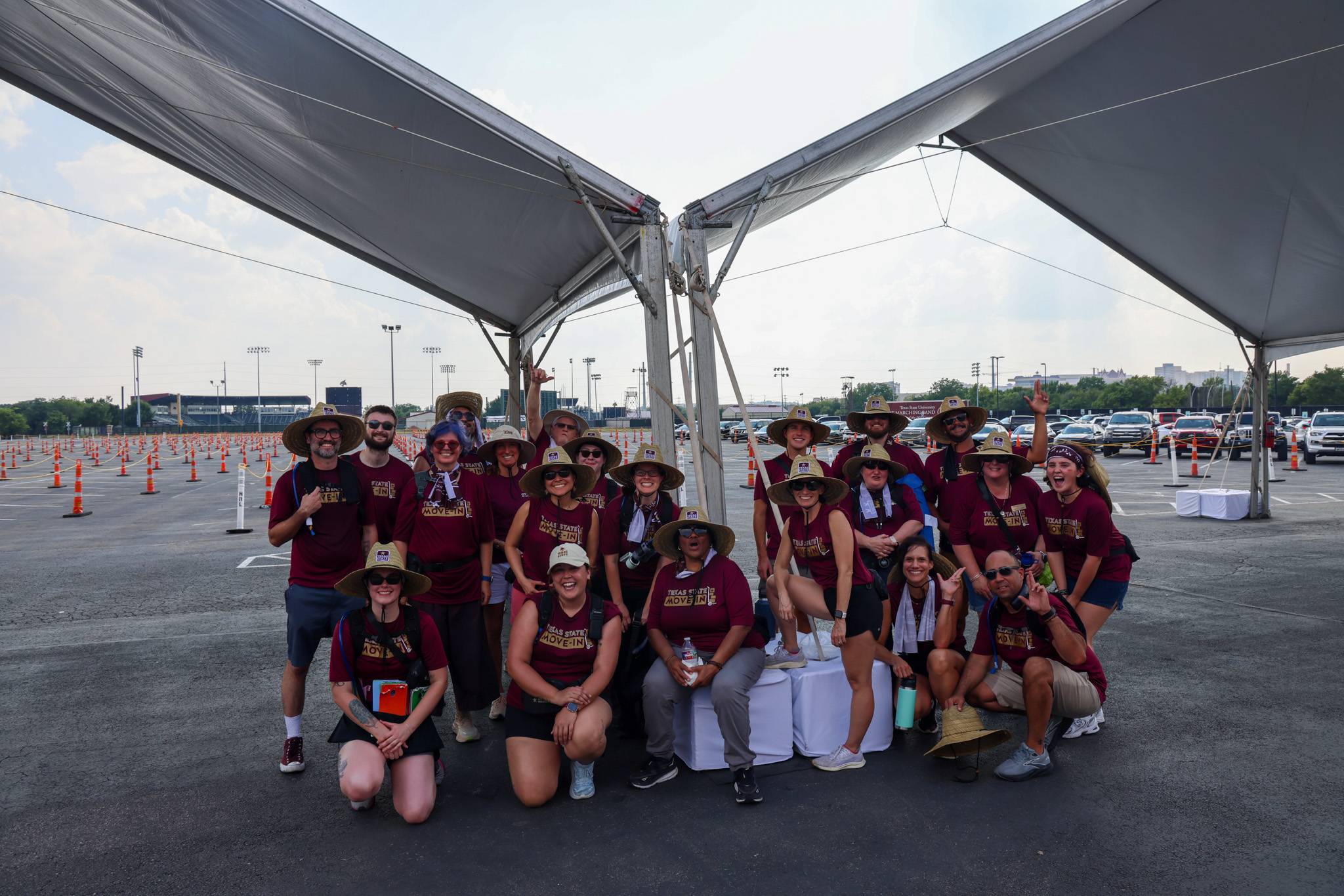 move-in volunteers at the UFCU staging lot
