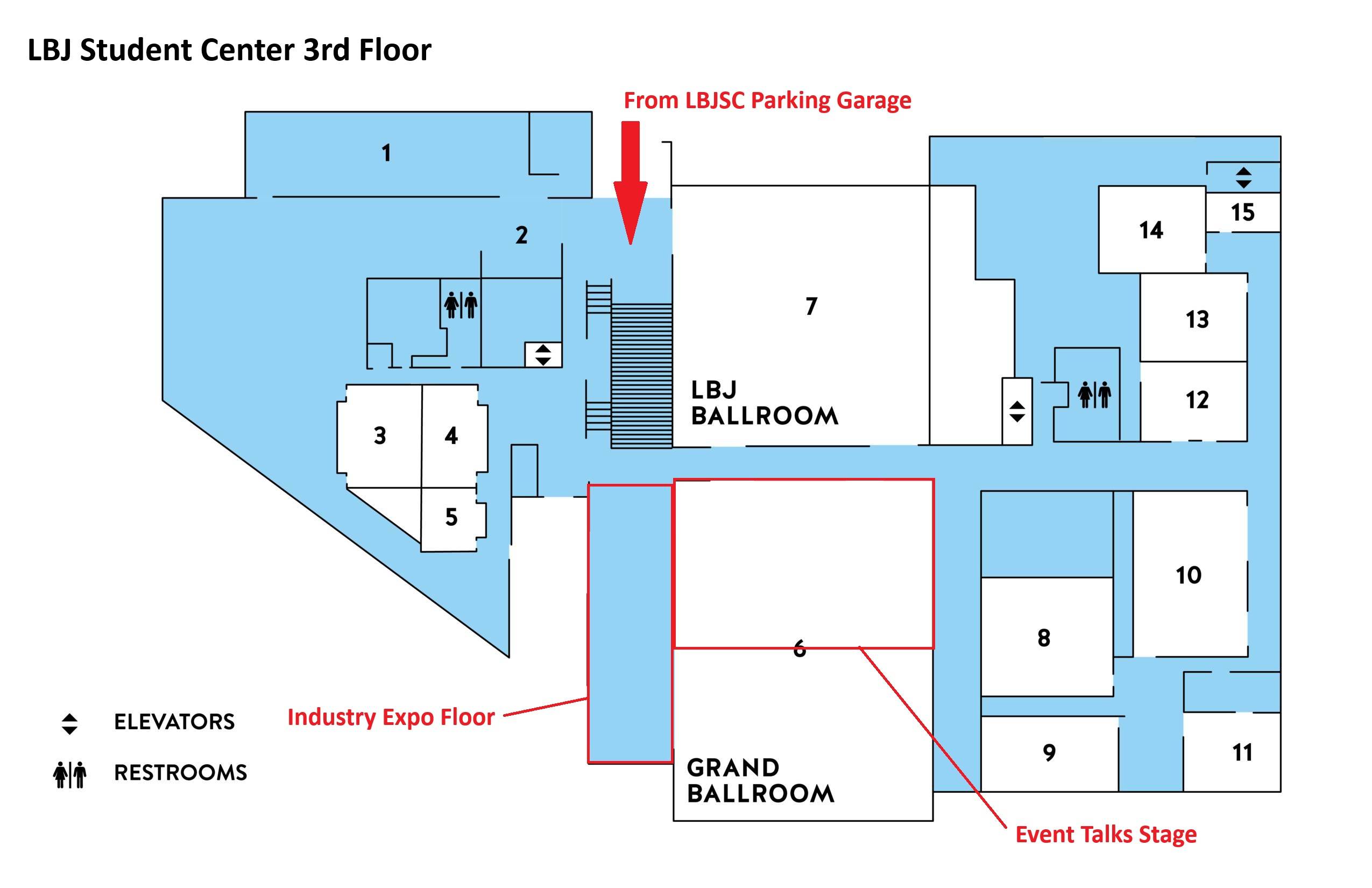 Floor map of the 3rd floor of the LBJ Student Center.