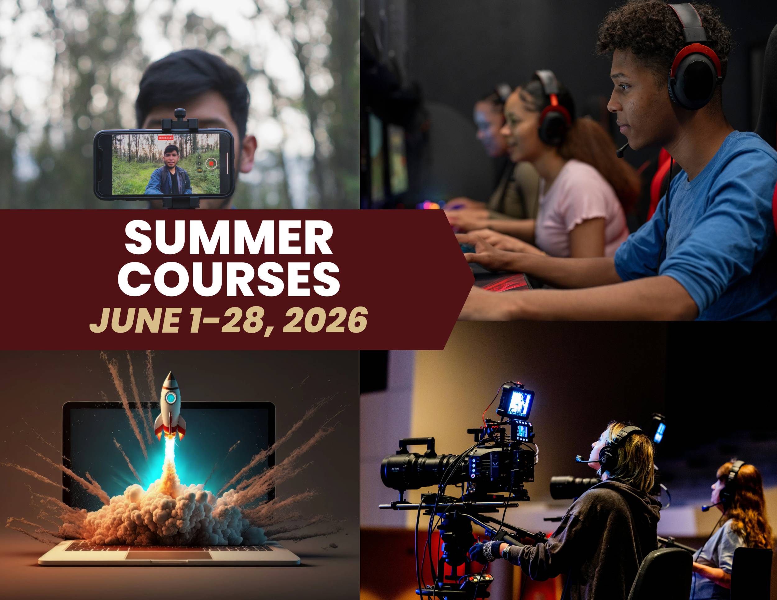 a quad image of students participating in summer courses