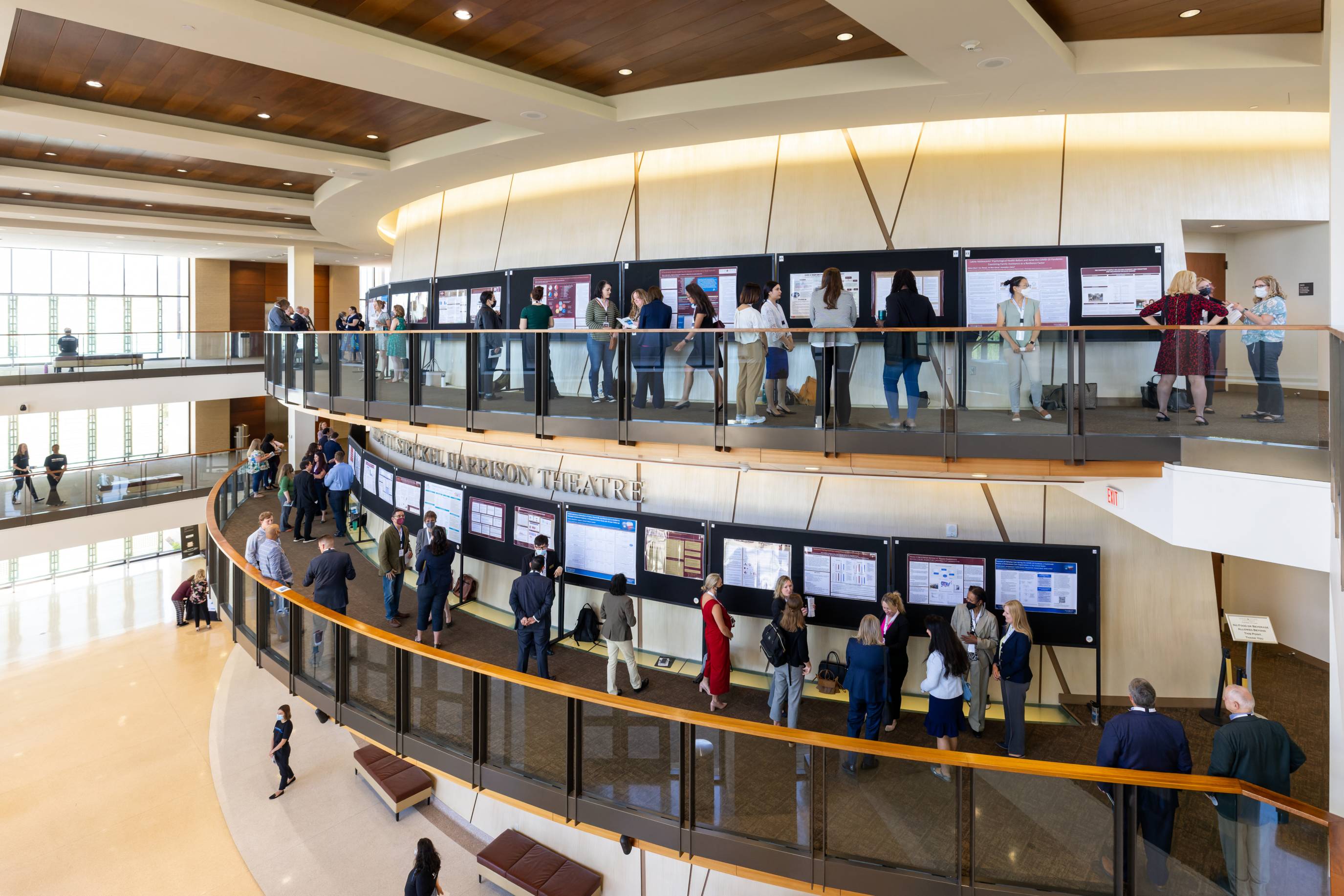 Hallway of research presentation posters.