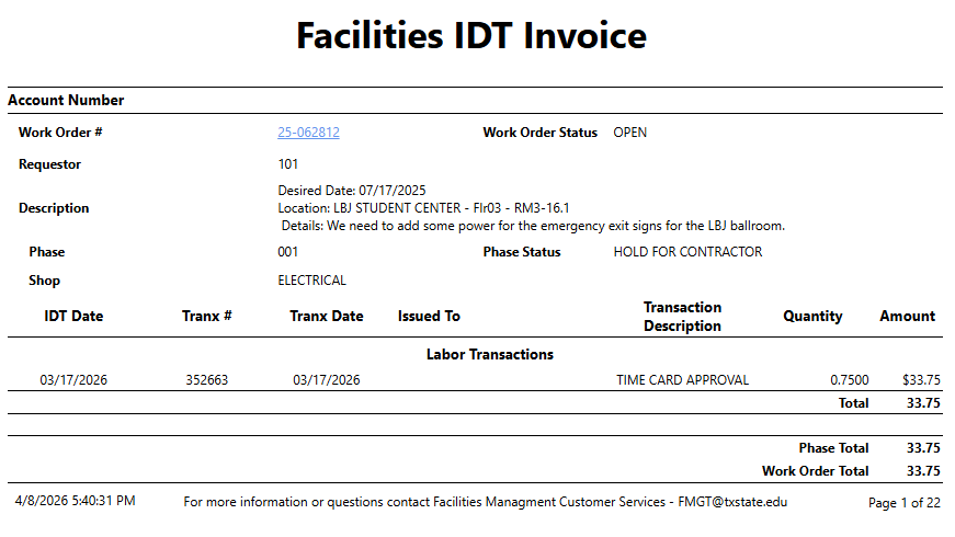 Preview of the customer billing report