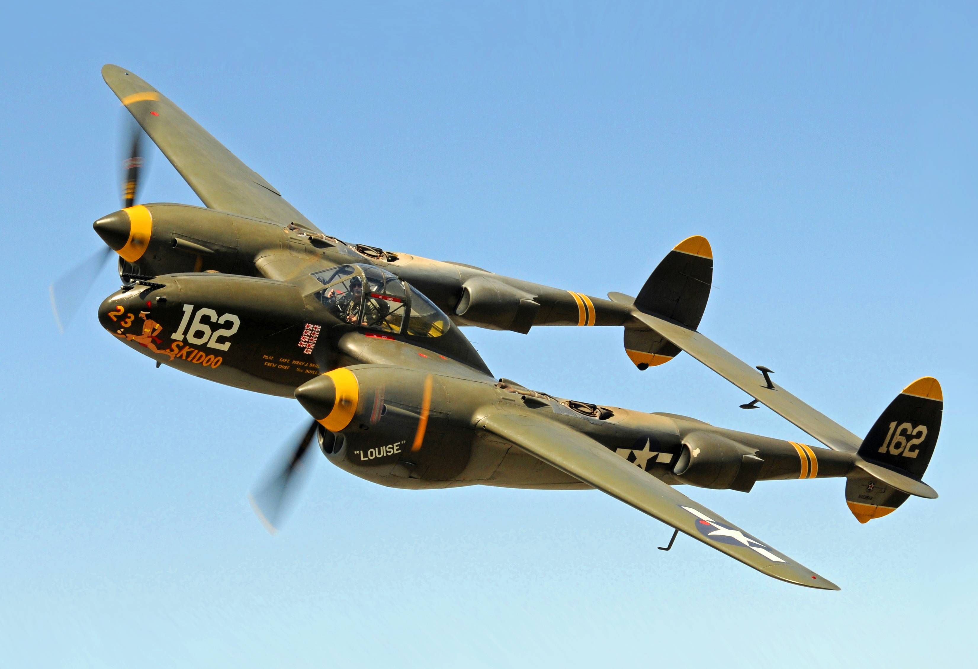 Lockheed P-38 Lightning plane flying in sky