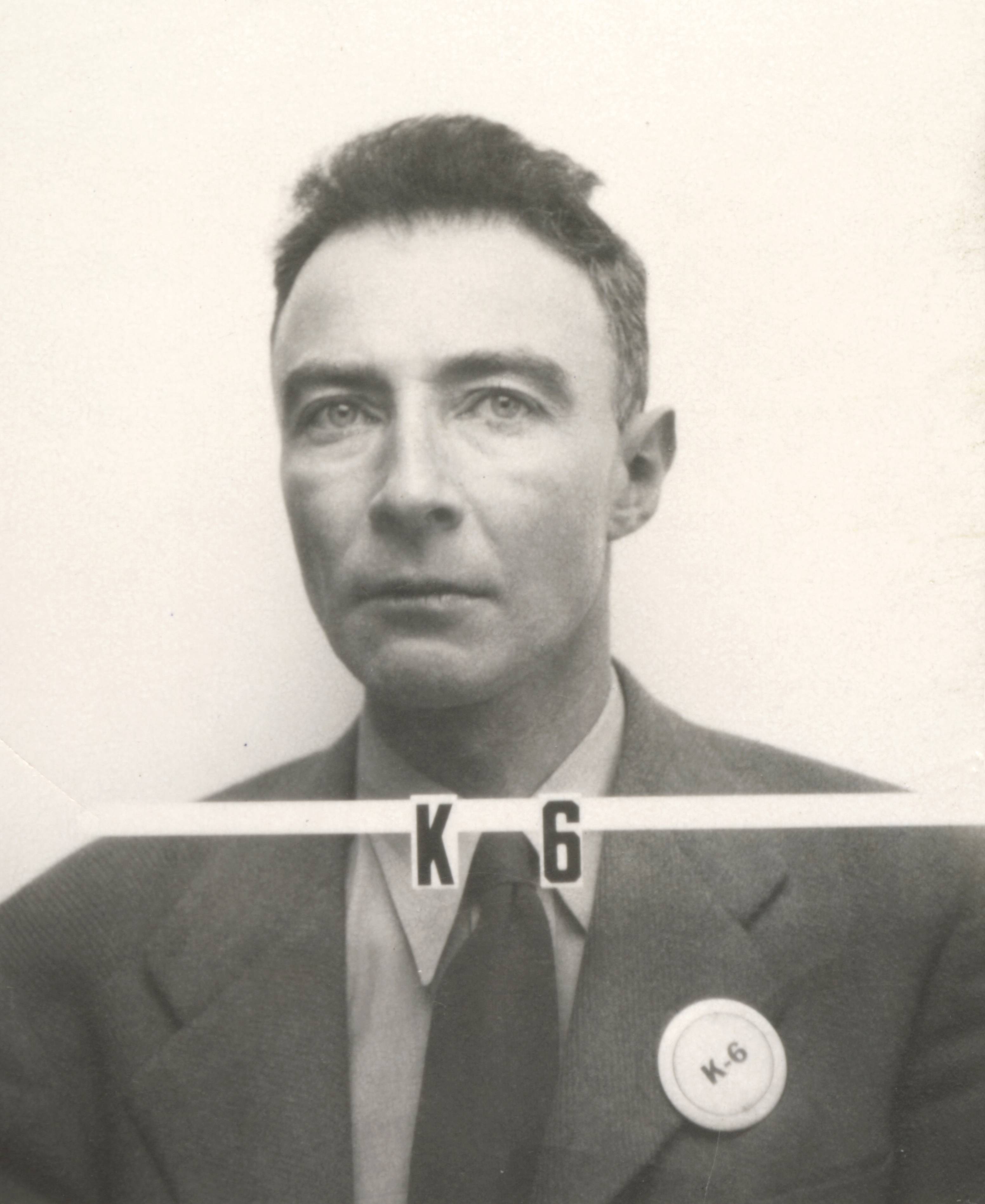 black and white photo of J. Robert Oppenheimer,