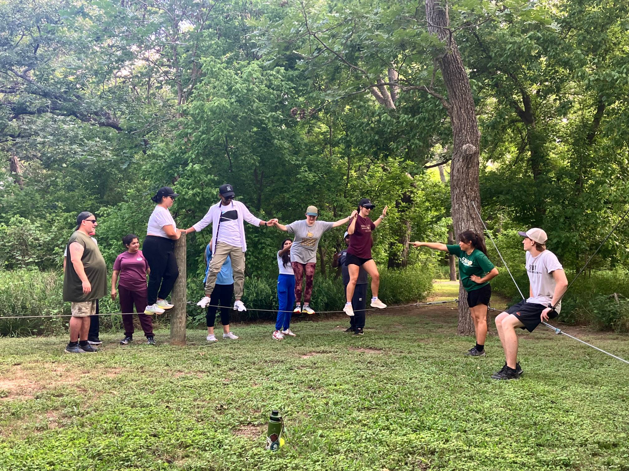 Students at University Camp on ropes course
