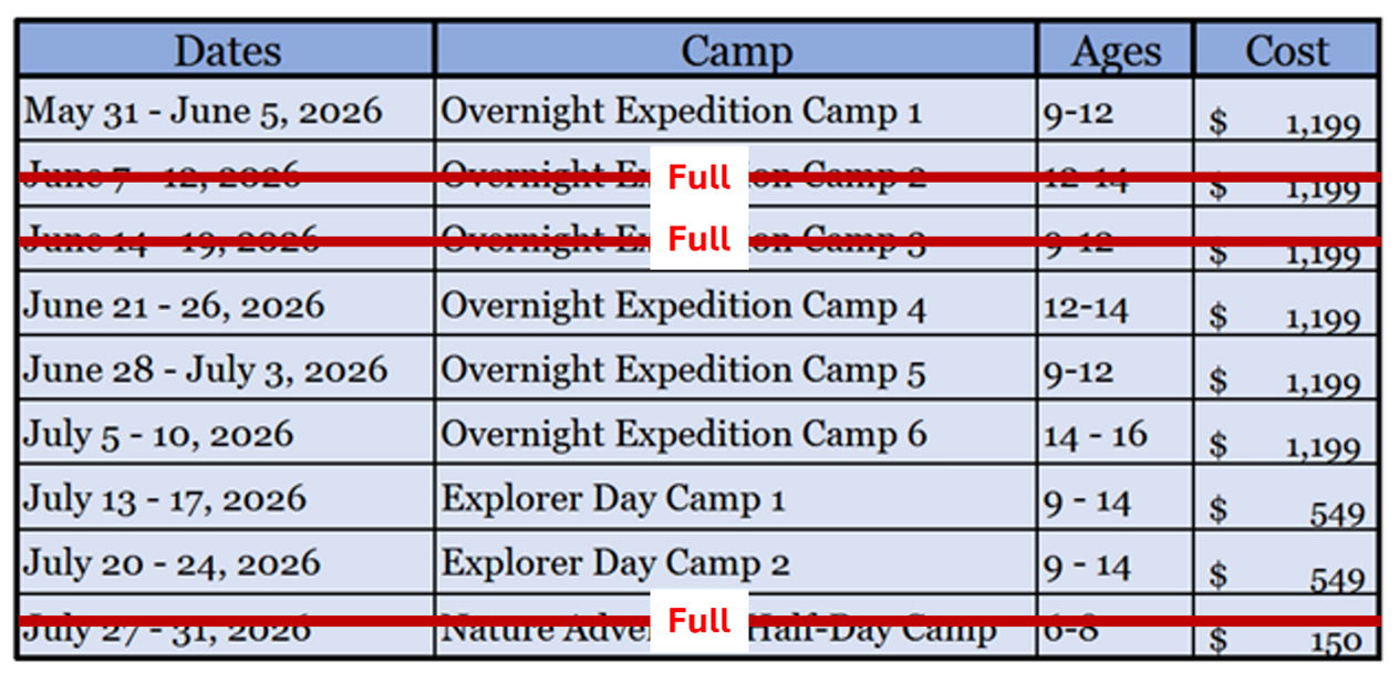 camp schedule