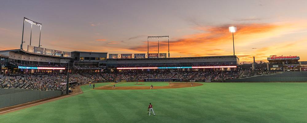 Dell Diamond baseball park at sunset