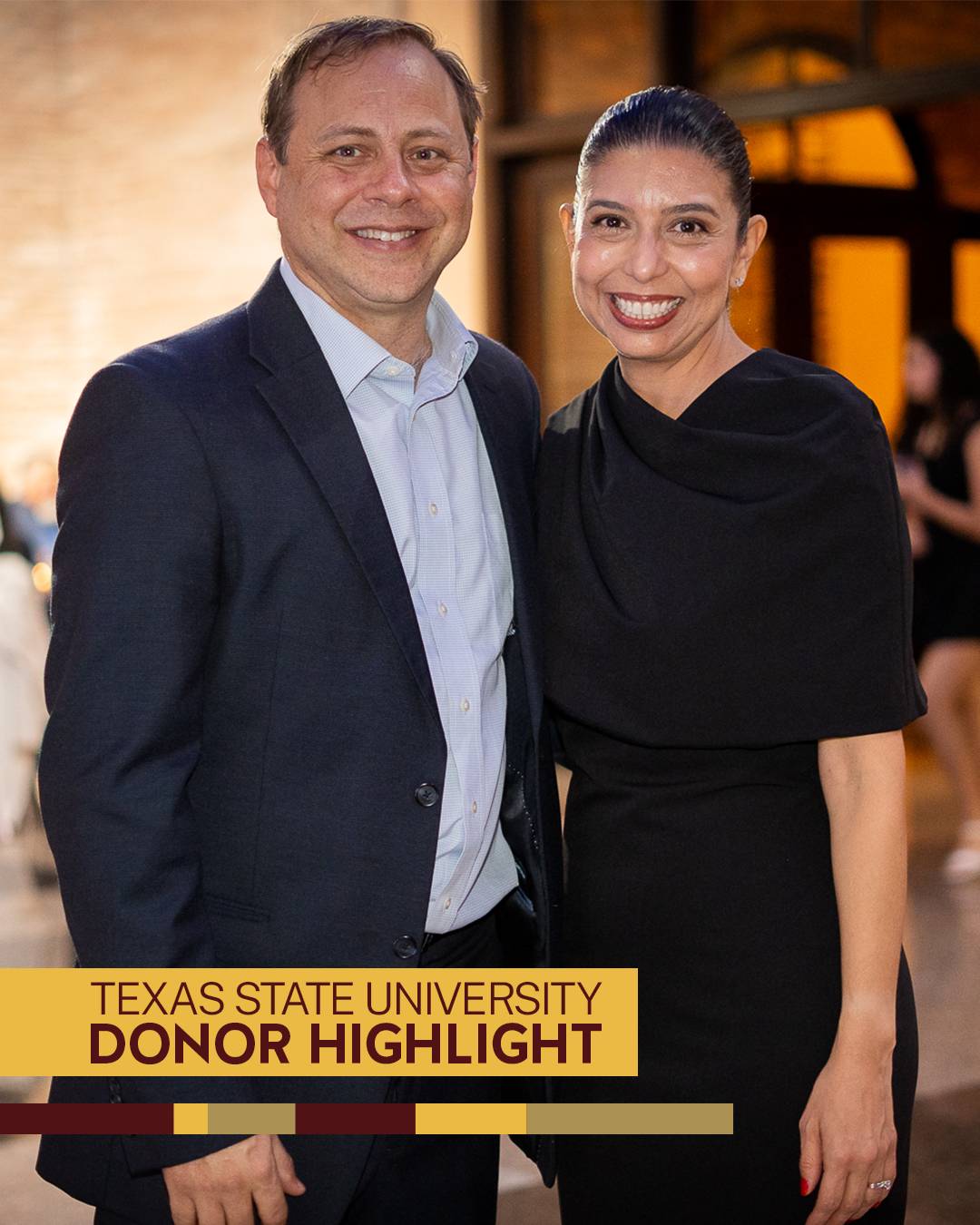 Serge and Jessica Garcia with a maroon and gold label overlay that says "donor highlight"