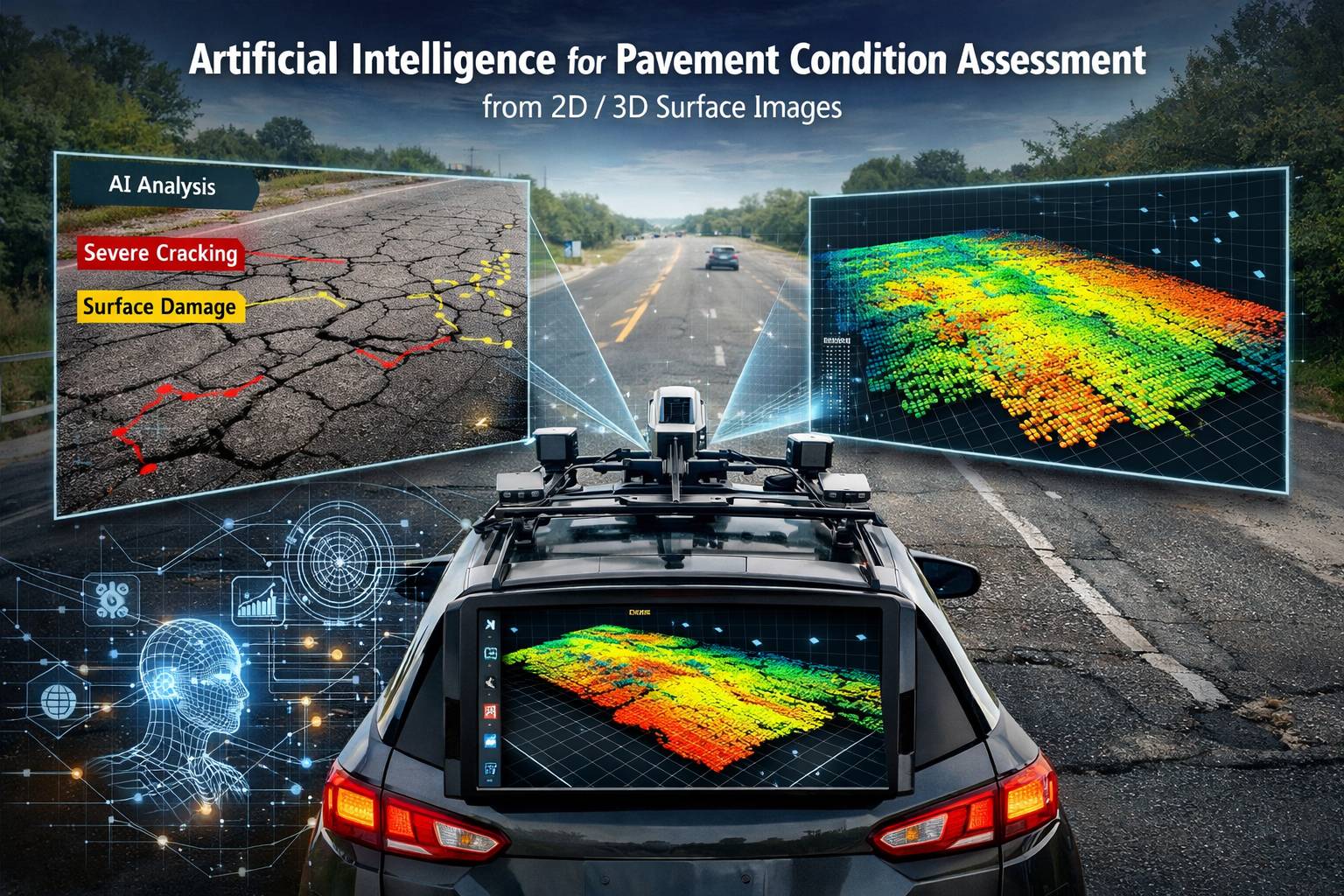 An AI image of van doing the pavement assesement