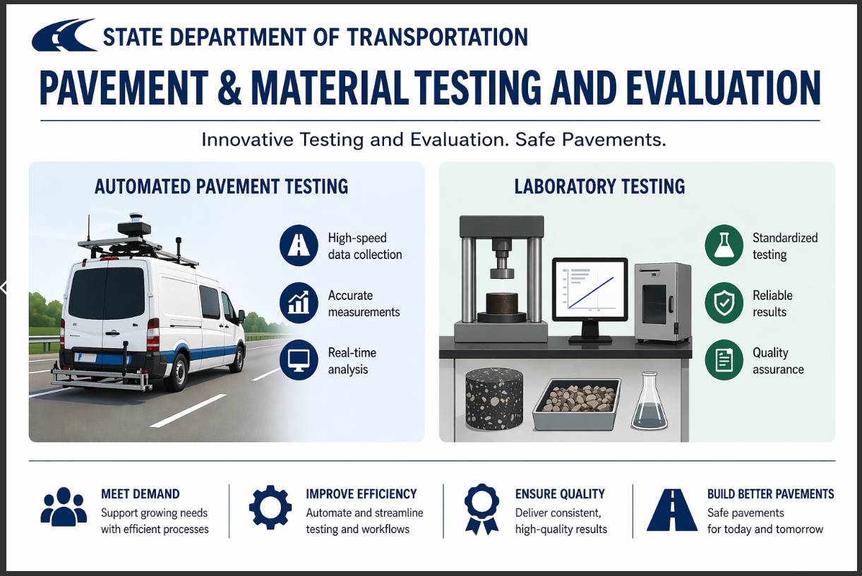 Pavement and materials testing infographic.