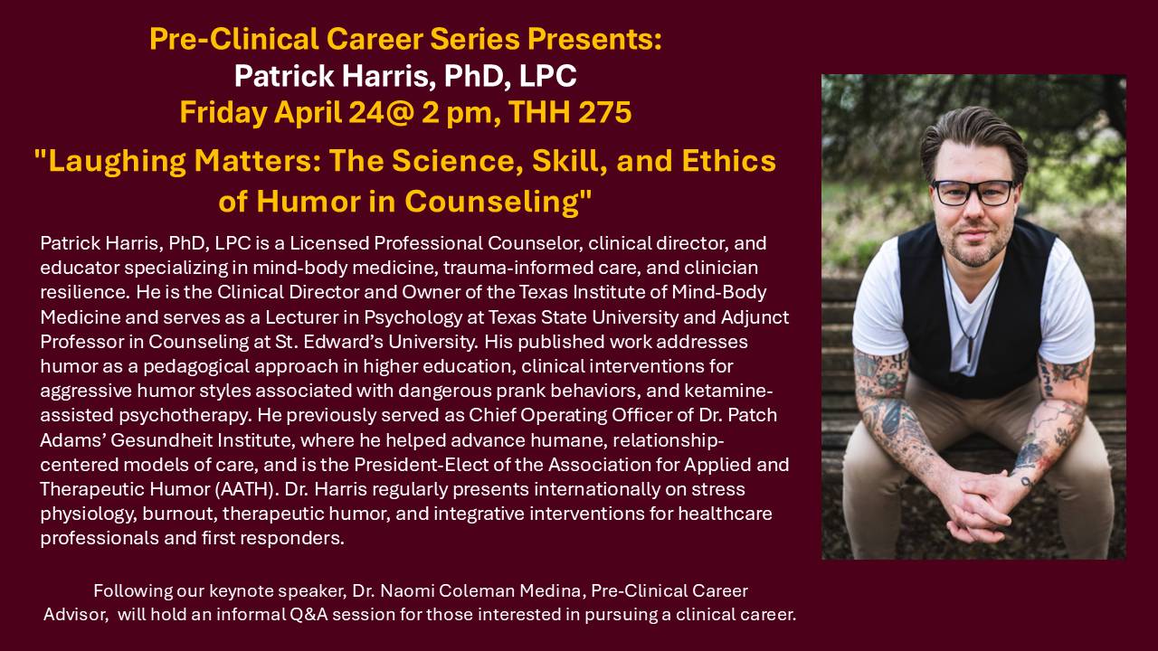 Pre-Clinical Career Series Flyer Dr. Patrick Harris