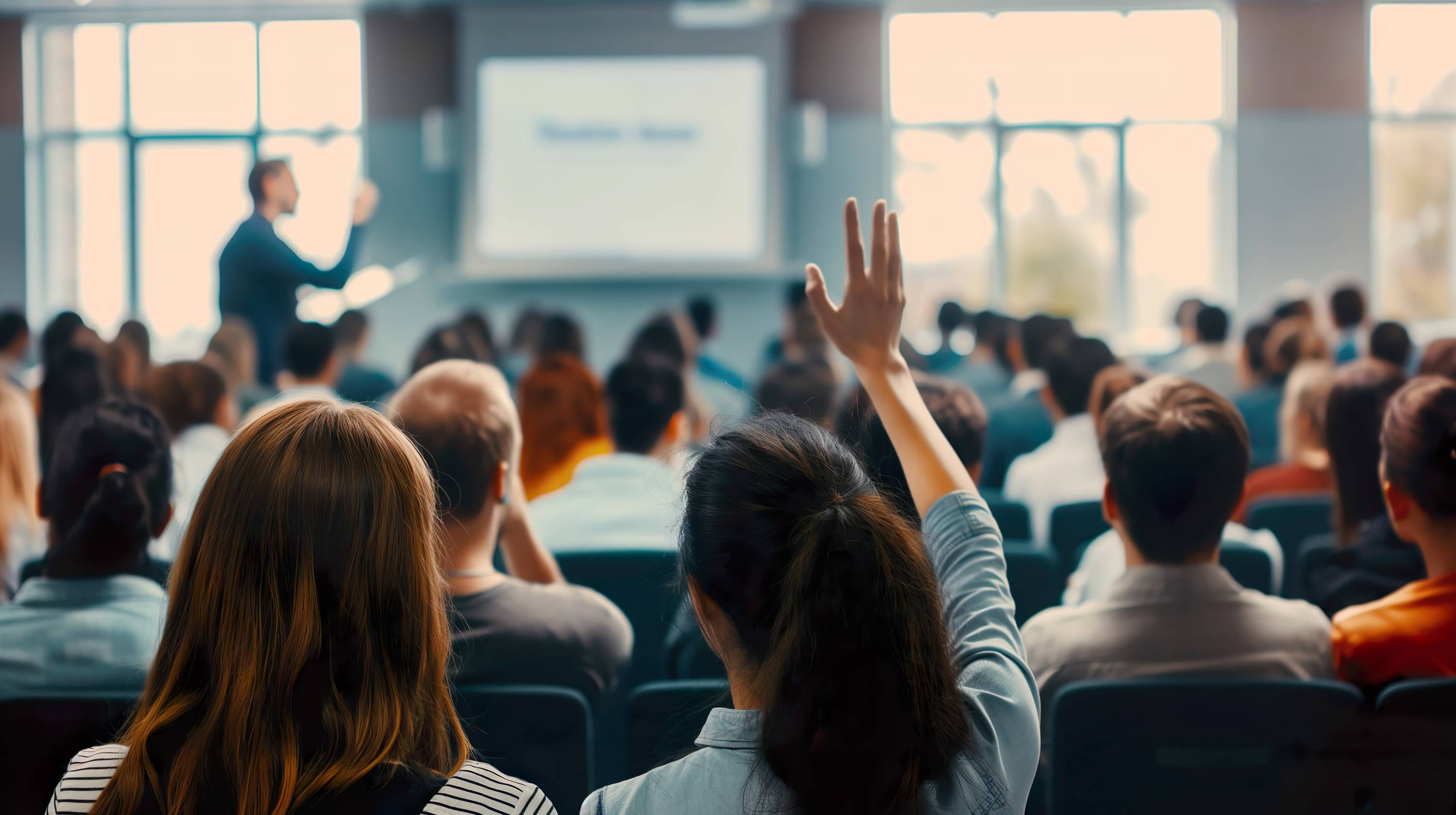 a teacher in a classroom in front of students