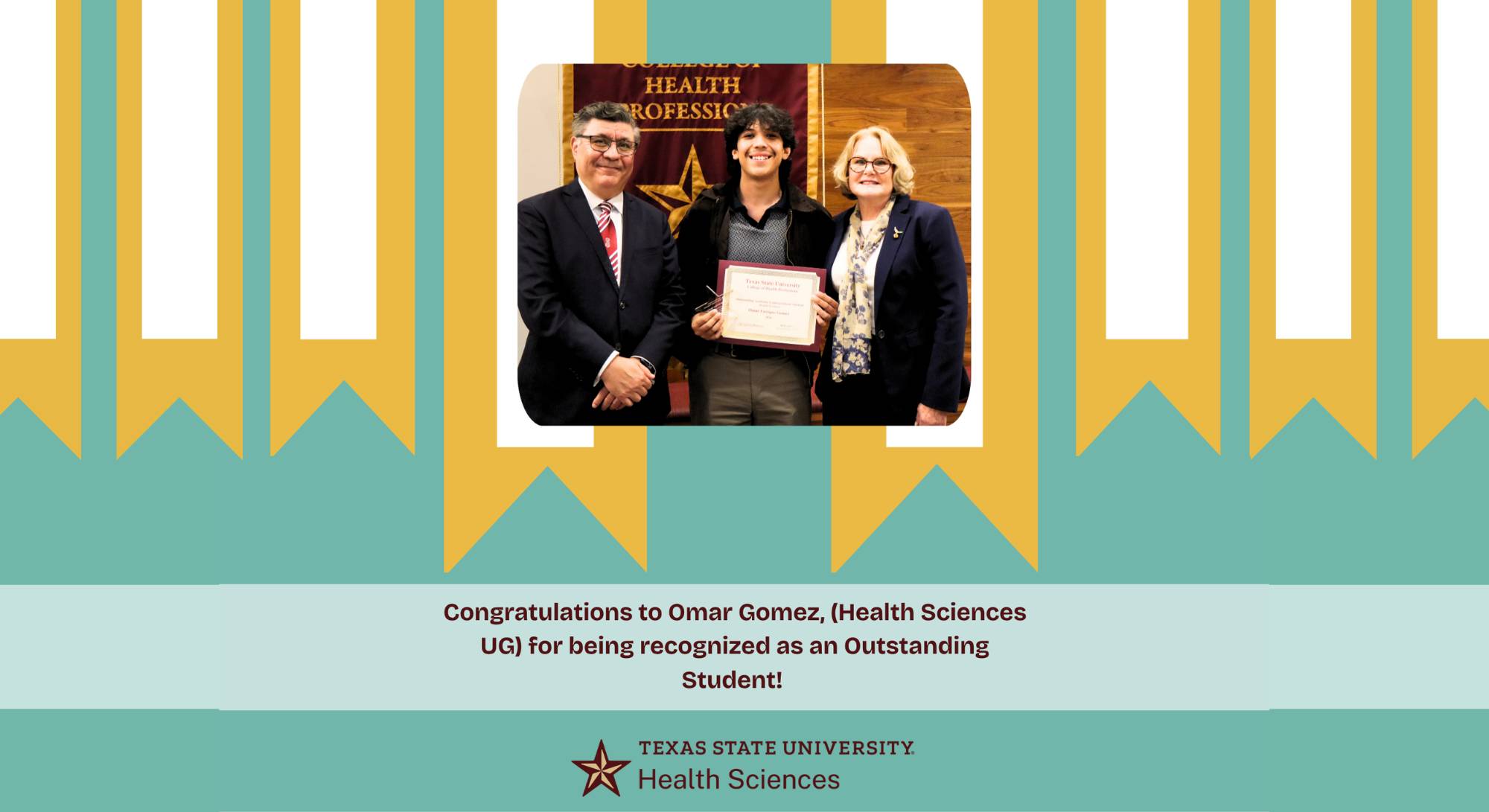 Slide congratulating student on receiving Health Sciences Outstanding Student Award