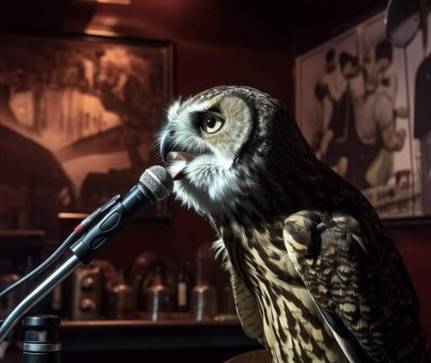 photo of owl with microphone