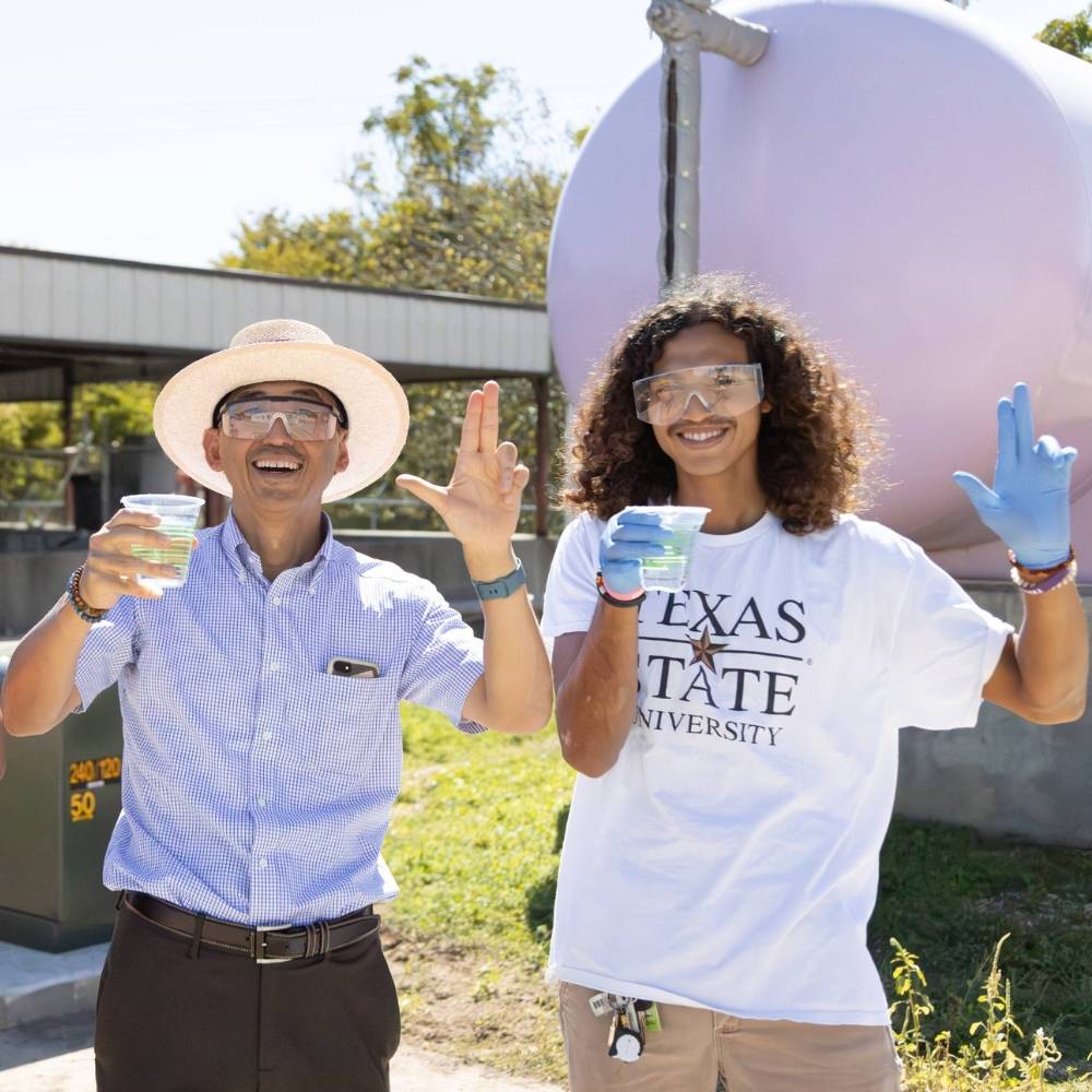 Dr. Keisuke Ikehata and Carlos Espindola at the San Marcos Wastewater Treatment Plant