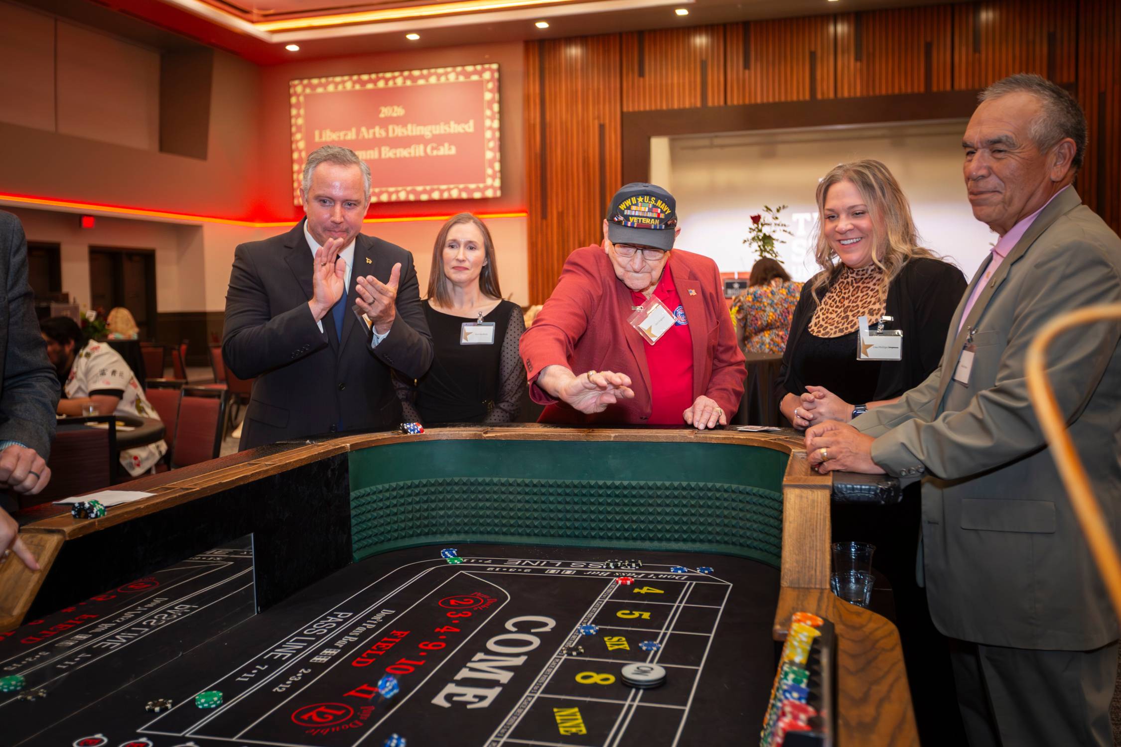 Action shot of throwing dice down at a casino table
