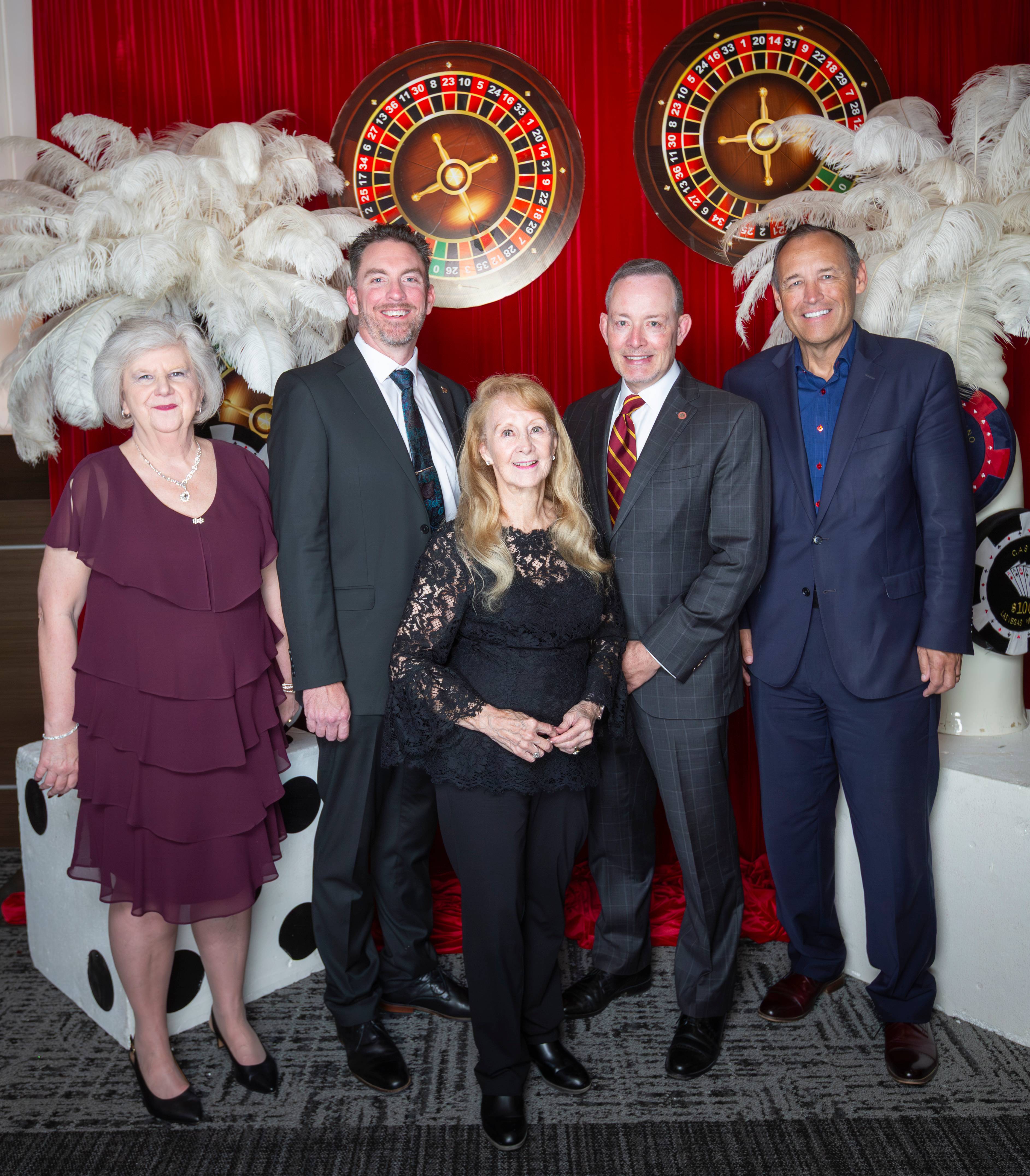 Dr. Brennan, Chance Sparks, Sandra Carey, Geoffrey Connor, and Kelly Damphousse at the 2026 Alumni Gala