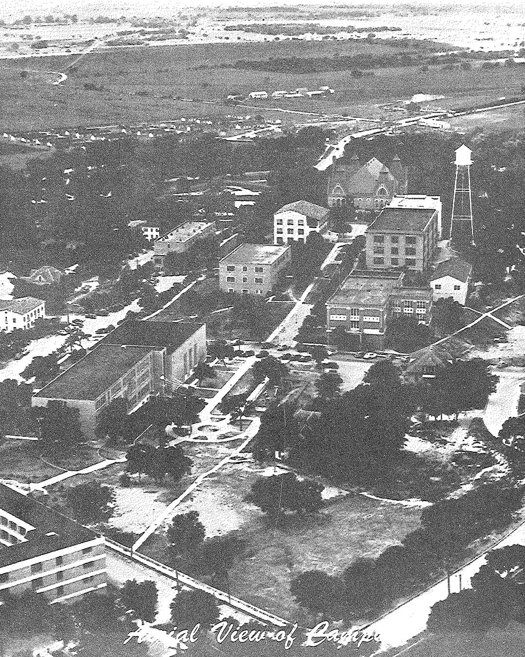 Aerial view of the Texas State campus from the 1949 pedagog