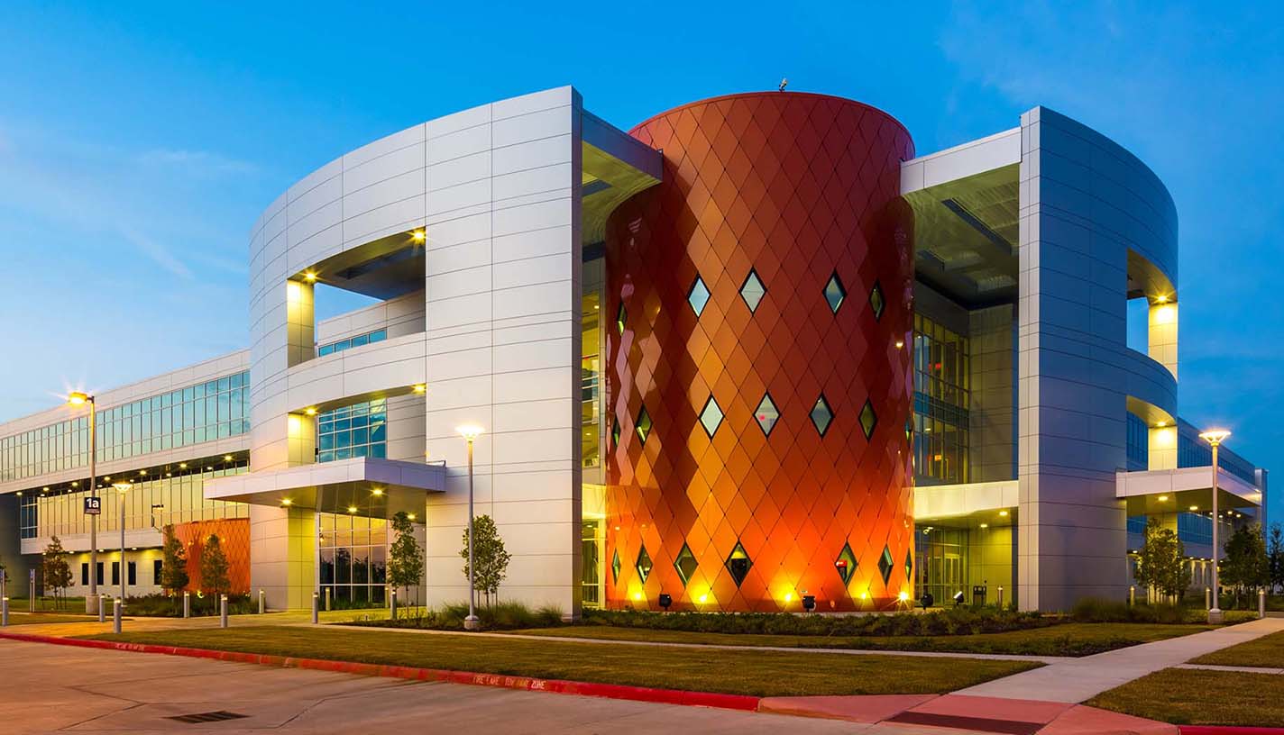 metal building exterior at dusk