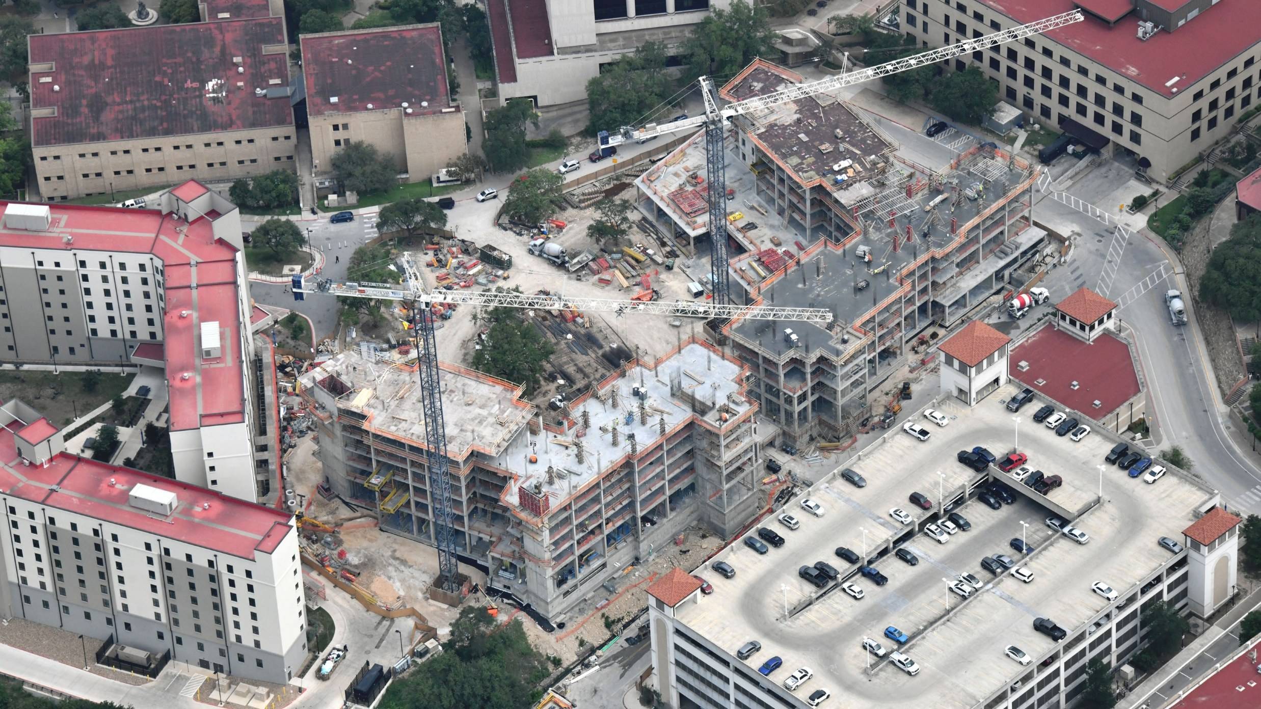 Aerial imagery of construction progress. 