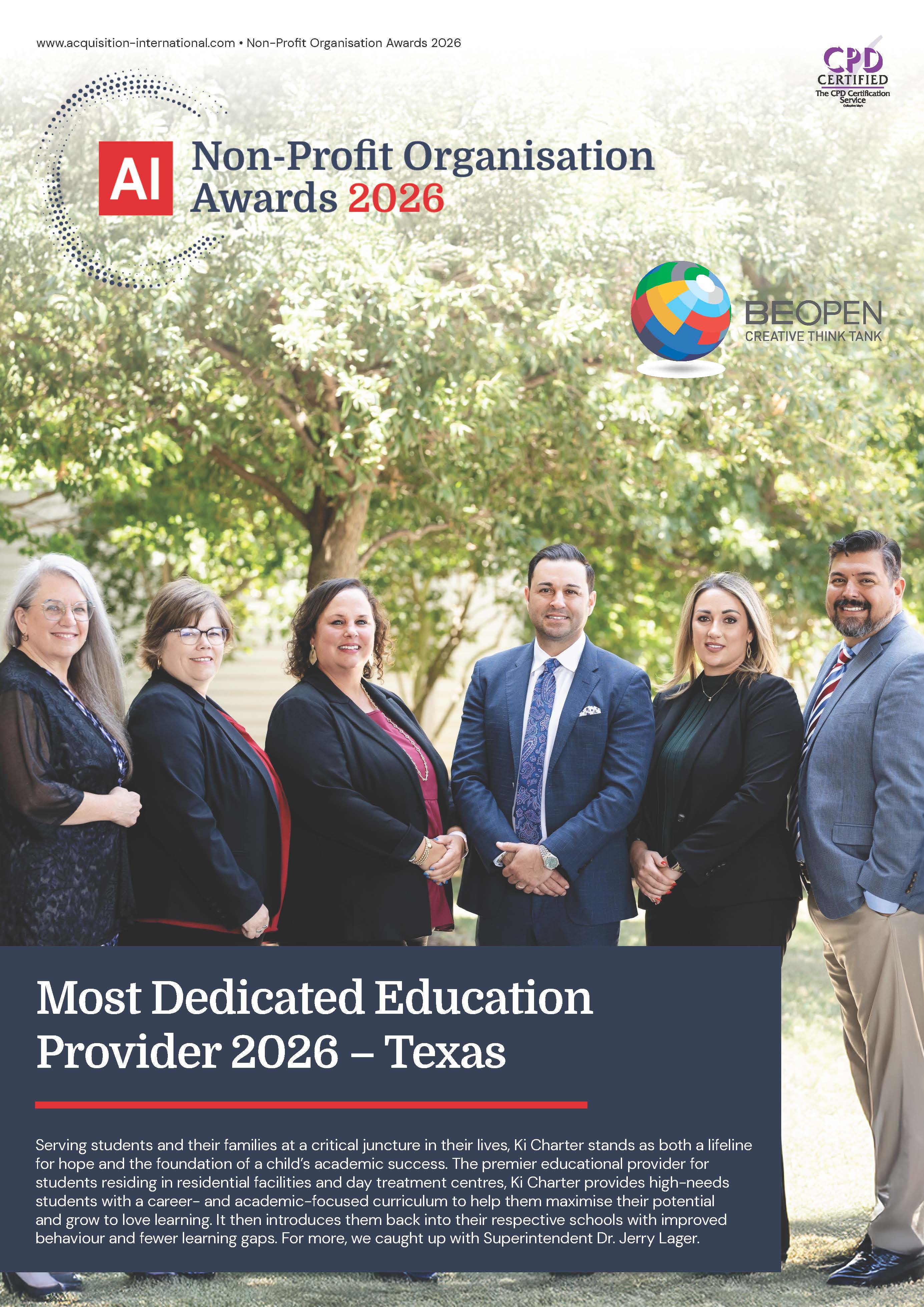 a magazine cover with six people smiling at camera and text that says non-profit organization awards 2026.