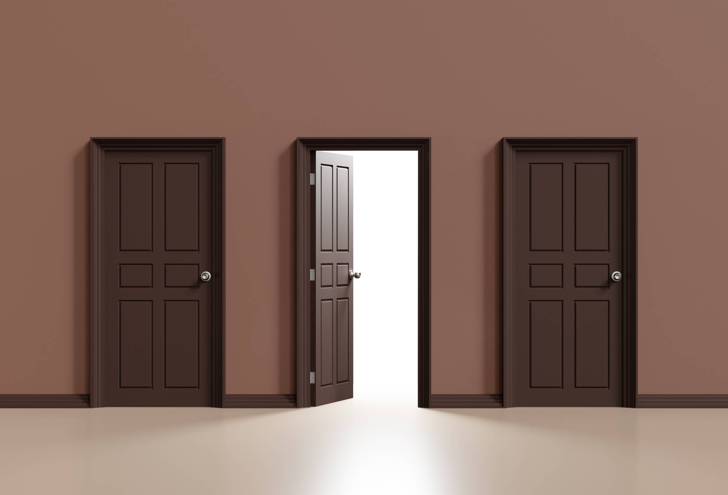 3 doors with one in the middle open
