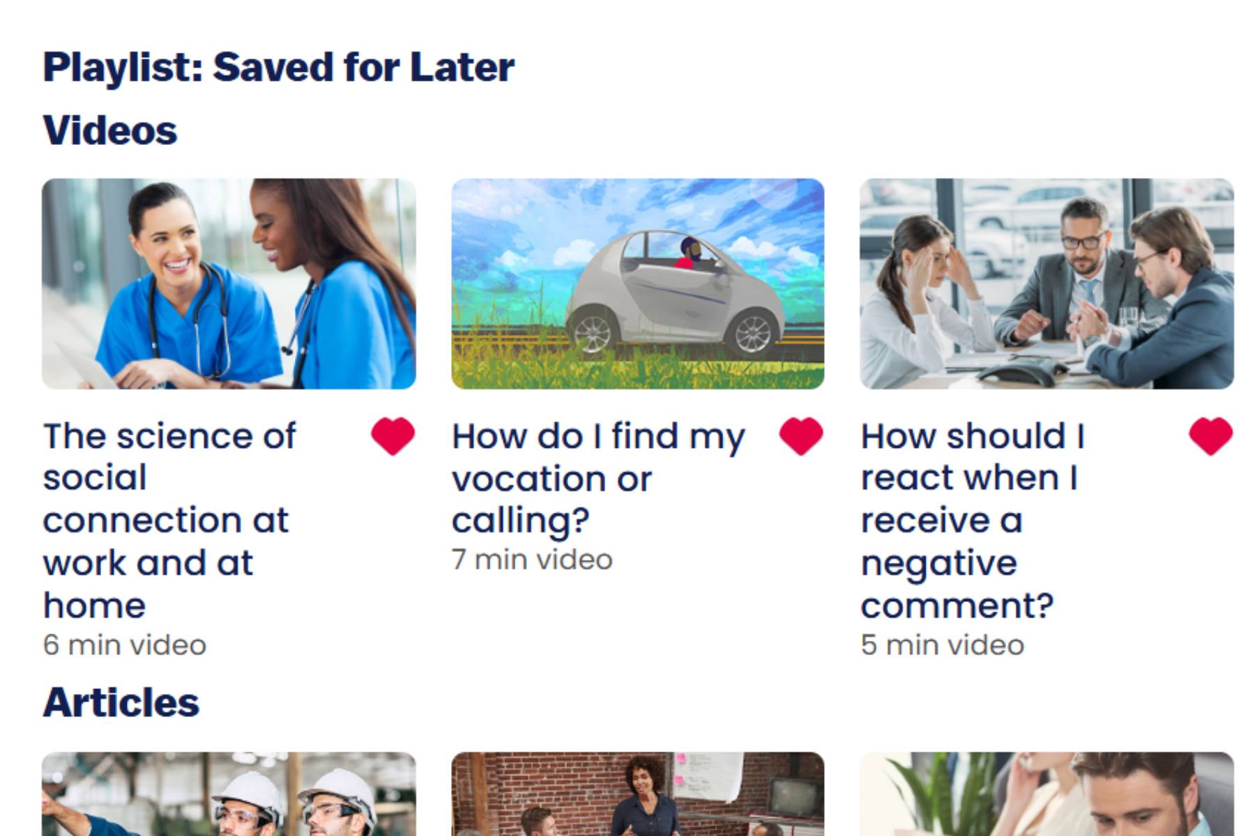 screenshot of saved videos in the lifespeak portal