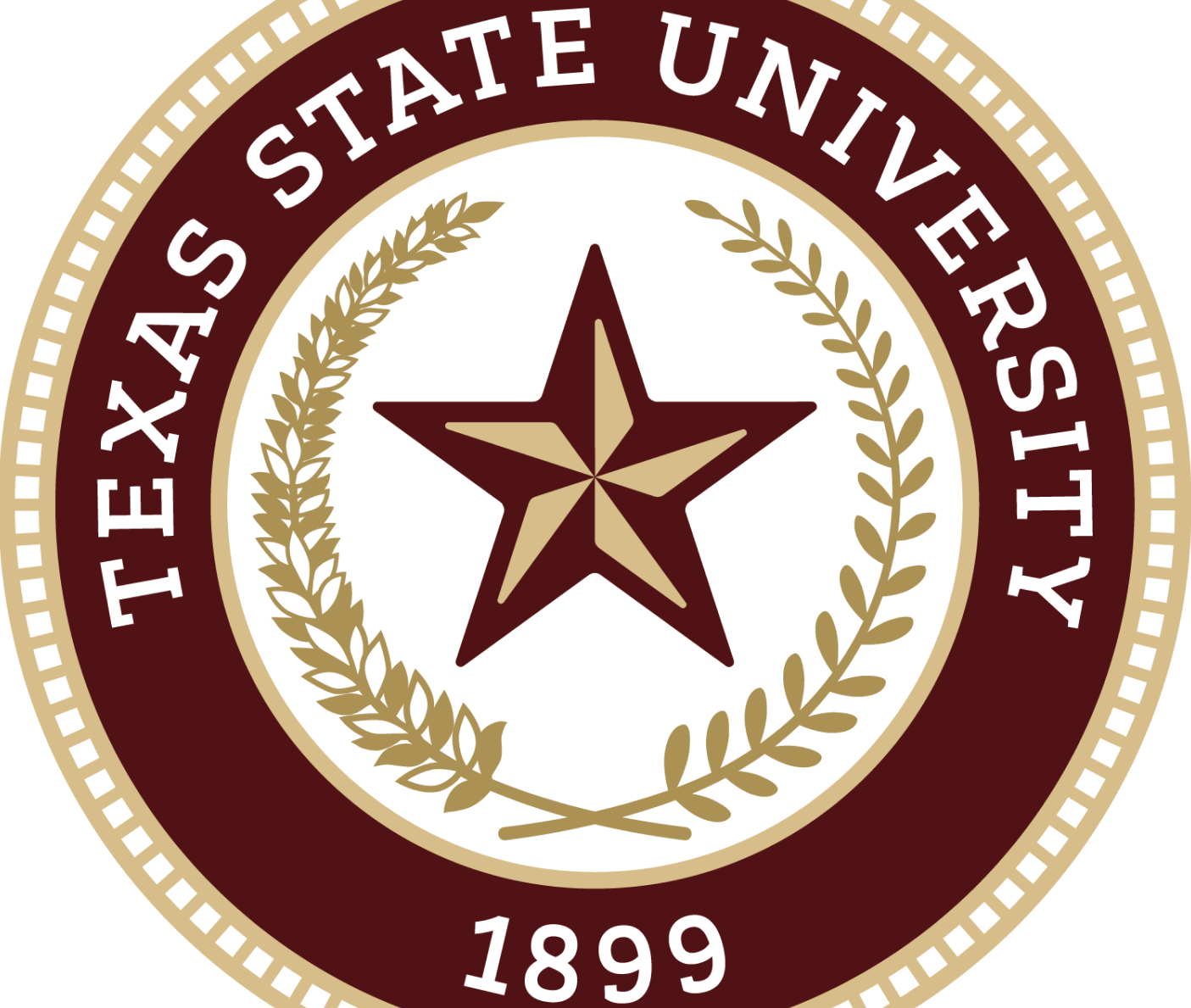 A gold seal with the star and university name on a maroon background