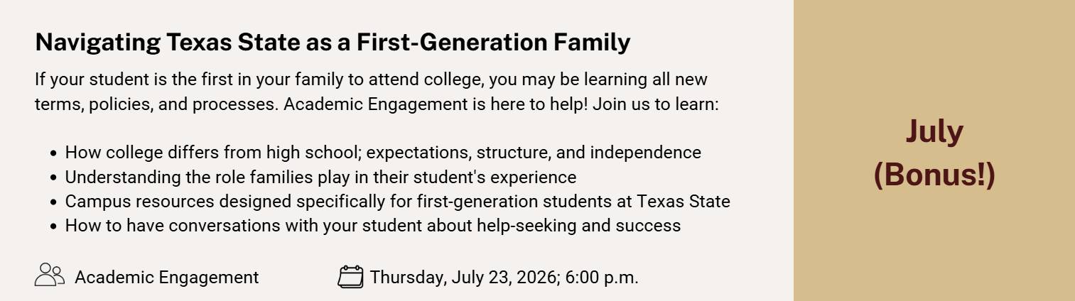 Join the New Student and Family Experiences team to kick off the monthly webinar series for incoming Bobcat families (but everyone is welcome)!